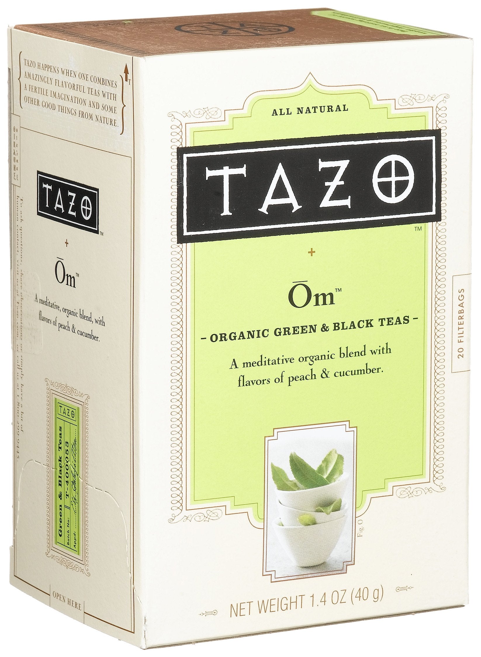 TAZO Peachy Green Tea Bags, Organic Green & Black Teas, 20 Count (Pack of 6)