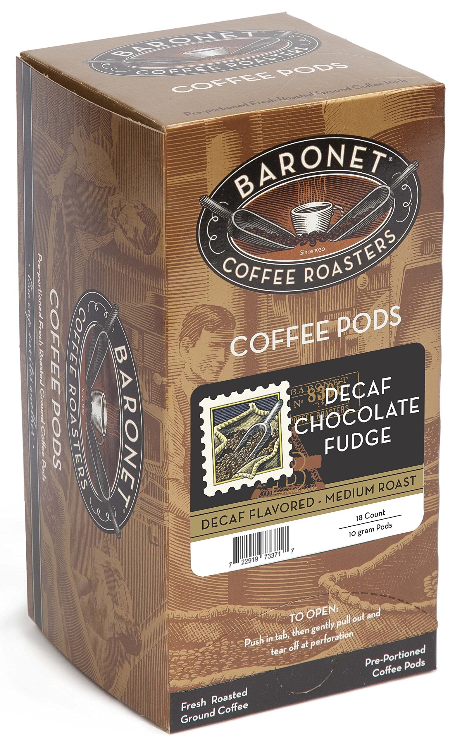 Baronet Coffee Pods Decaf Chocolate Fudge, 54 Count, Single Serve, Regular Strength, Model 722919193375