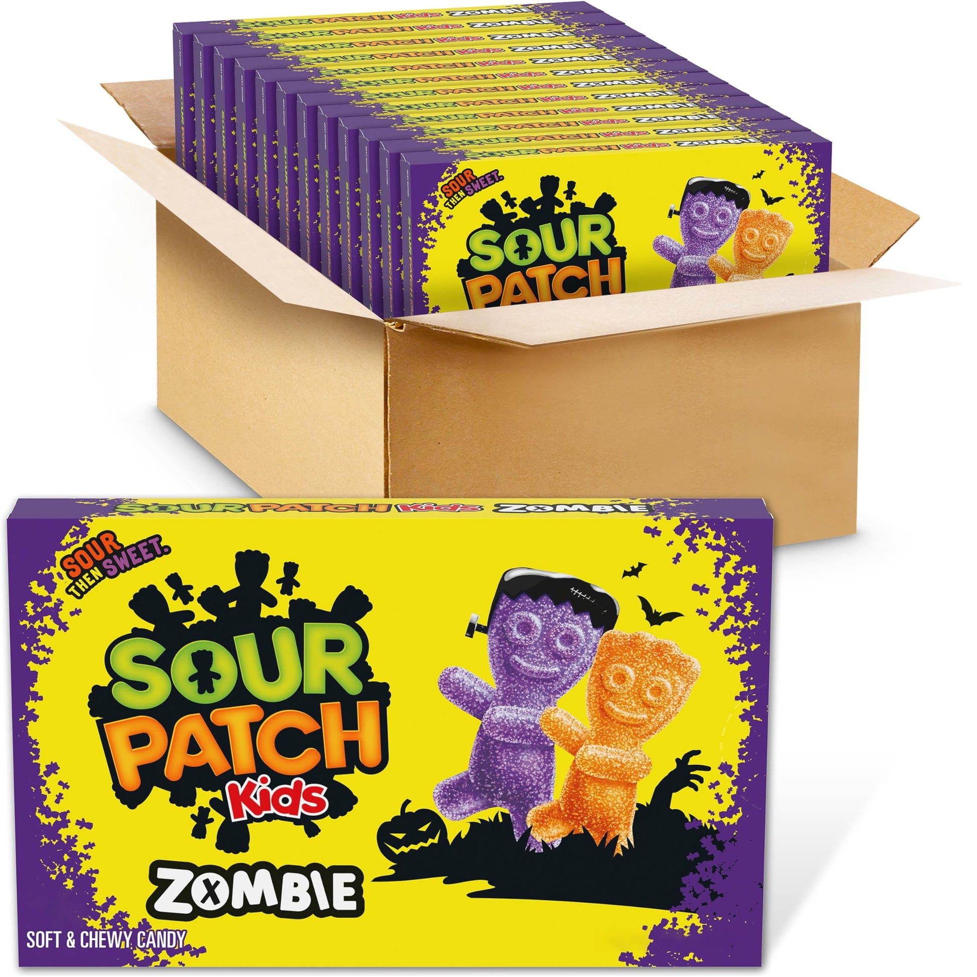 SOUR PATCH KIDS Zombie Orange & Purple Soft & Chewy Halloween Candy  Bulk Candy  12 - 3.5 oz Trick or Treat Boxes