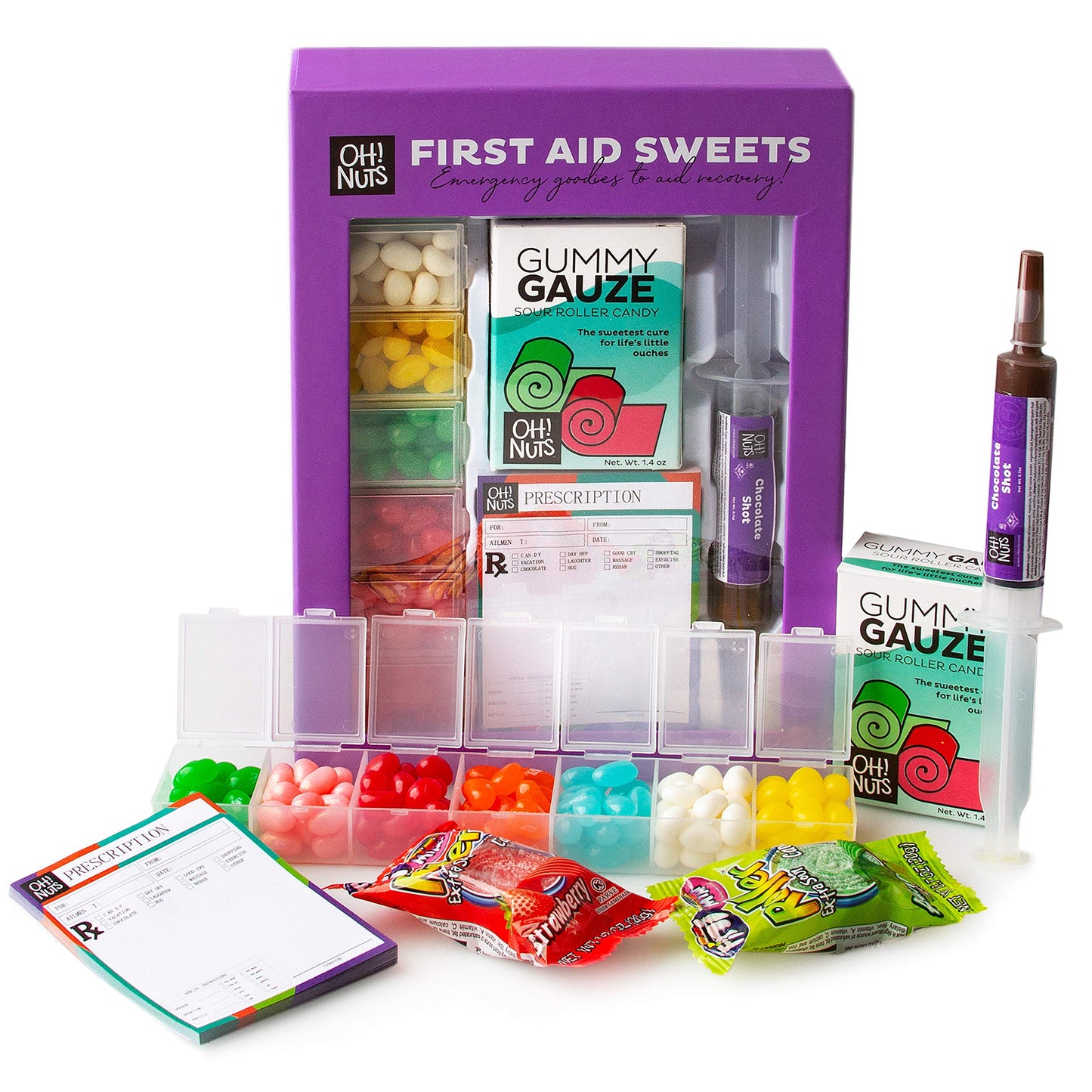 Oh! Nuts Get Well Soon Gift Basket - Candy Care Package - Edible Doctor Pretend Kit Box - Jelly Bean Pills  Gummy Gauze  Chocolate Syringe - For Girl  Boy  Toddler  18+ Use - Kosher  Dairy Free Treats