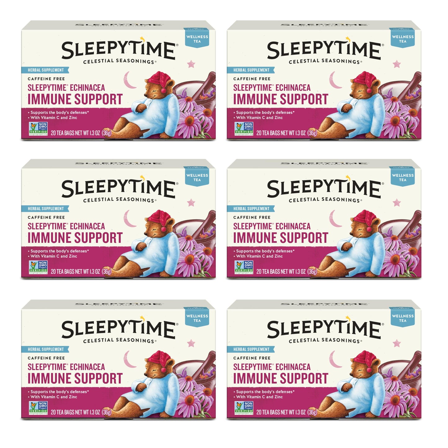 Celestial Seasonings Wellness Tea Sleepytime Echinacea, Caffeine Free, 20 Count (Pack of 6)