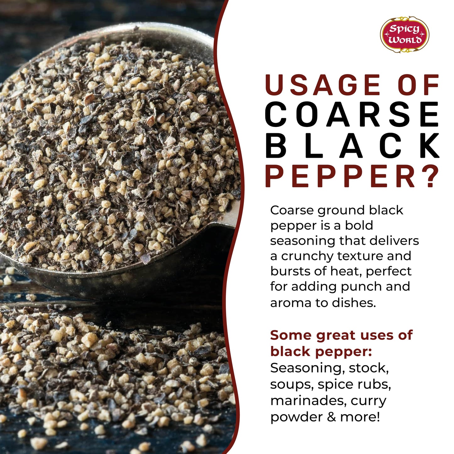 Black Pepper Ground Coarse 5 LB Bulk Jar Butcher Grind #12 - enhanced Ground Black Peppercorns  All Natural  Gluten Free  Steam Sterilized - Restaurant Supply & BBQ Seasoning by Spicy World