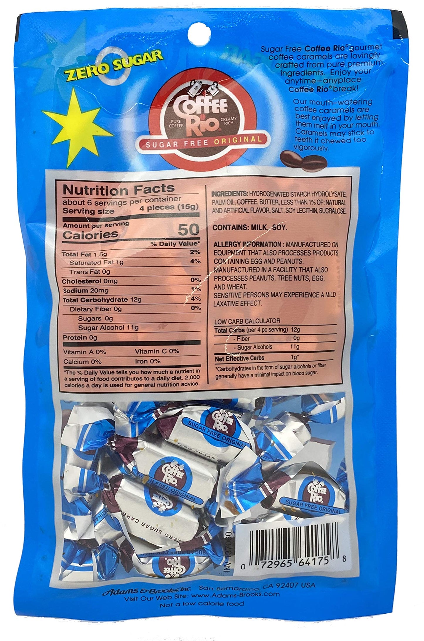 Coffee Rio Sugar Free Coffee Candy Pack of 4 - 3 Ounces -Candy Sugar Free, Zero Sugar Carbs, Made in the USA, Kosher Candy (Orig