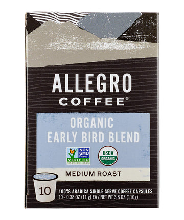 Allegro Coffee, Coffee Early Bird Blend Pods Organic 10 Count, 3.8 Ounce