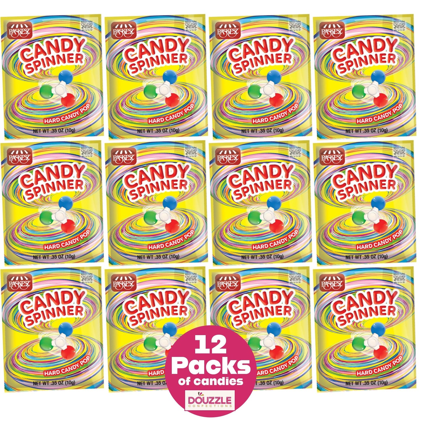 Douzzle Candy Fidget Spinner, Hard Candy Lollipop 3 Flavors (12 Count, Pack Of 1) Individually Wrapped Candies, Birthday Party F