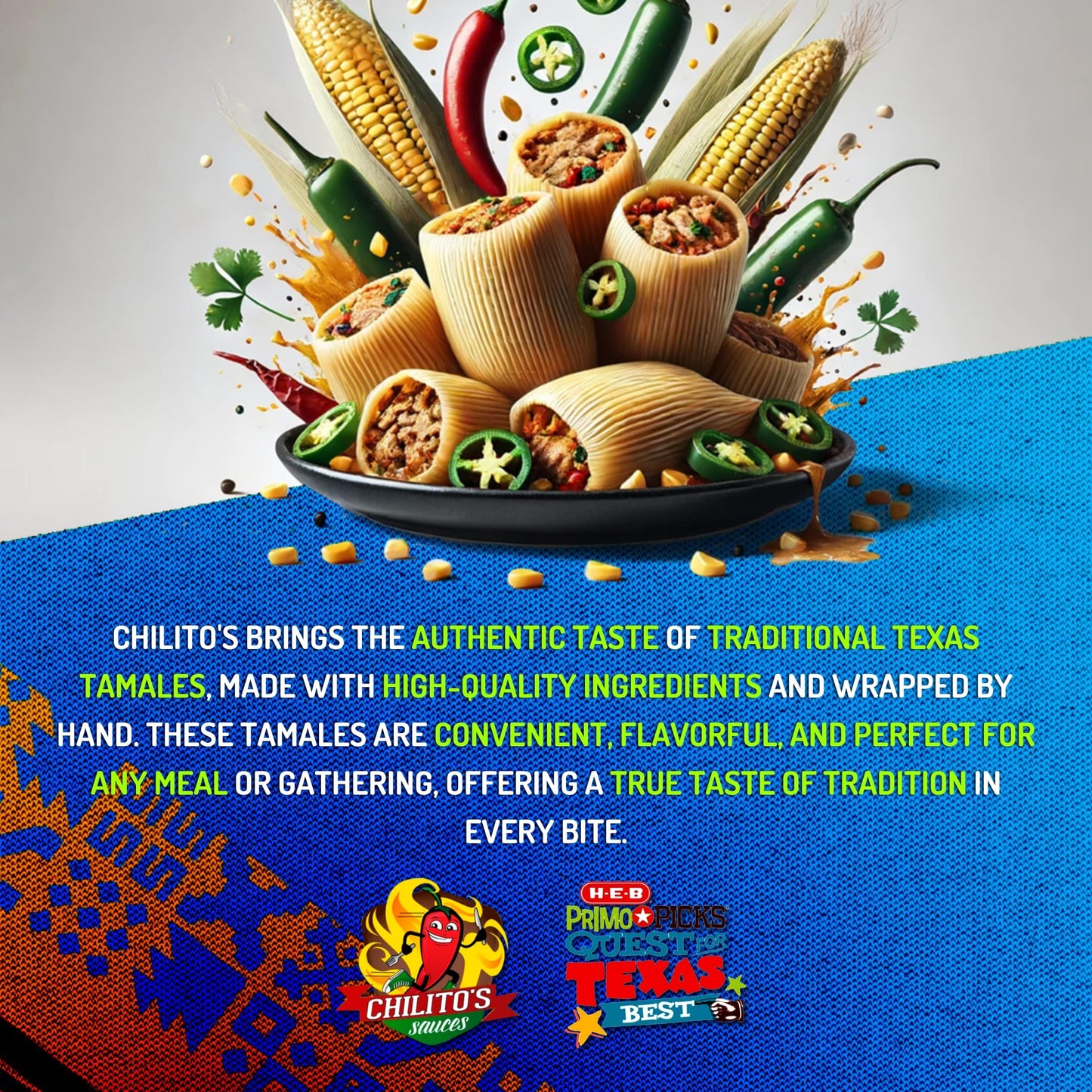 Chilito'S Express Llc, ''Pack With Flavor'' Cream Cheese Chicken Tamales Hand Wrapped On Corn Husks Texas Style (Two 24Oz Dozen)