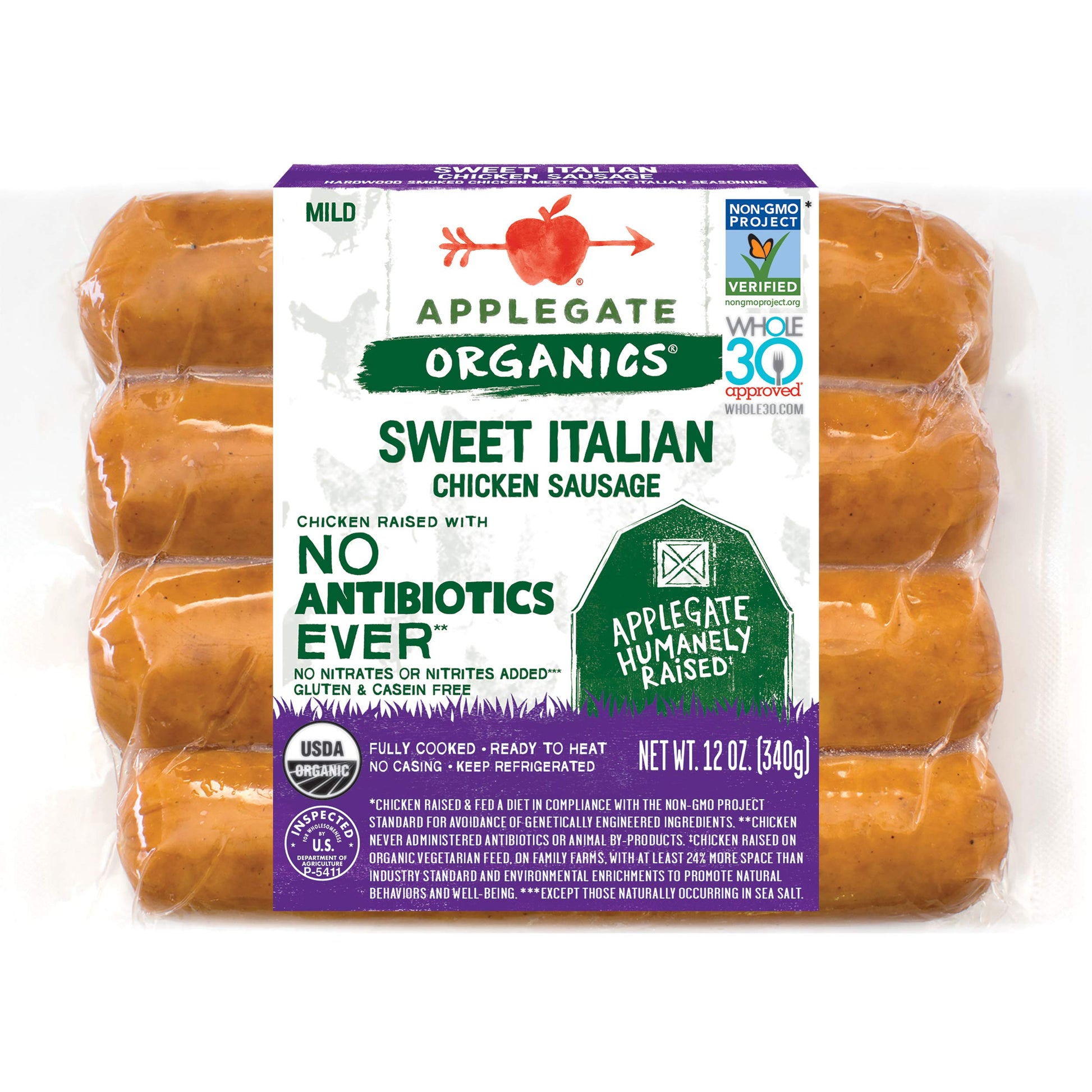 Applegate, Organic Sweet Italian Sausage, 12Oz