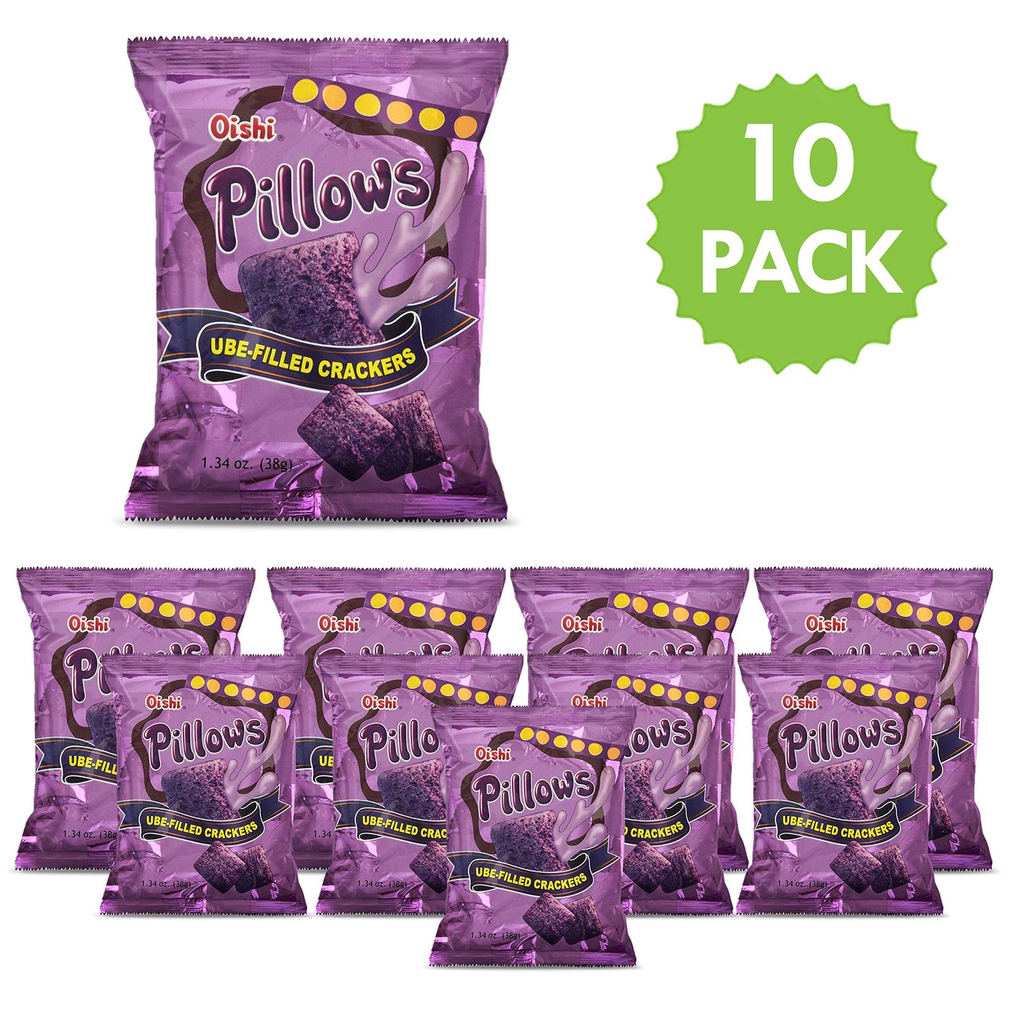 Oishi Pillows Ube Filled Crackers,1.34 Ounce Pack Of 10