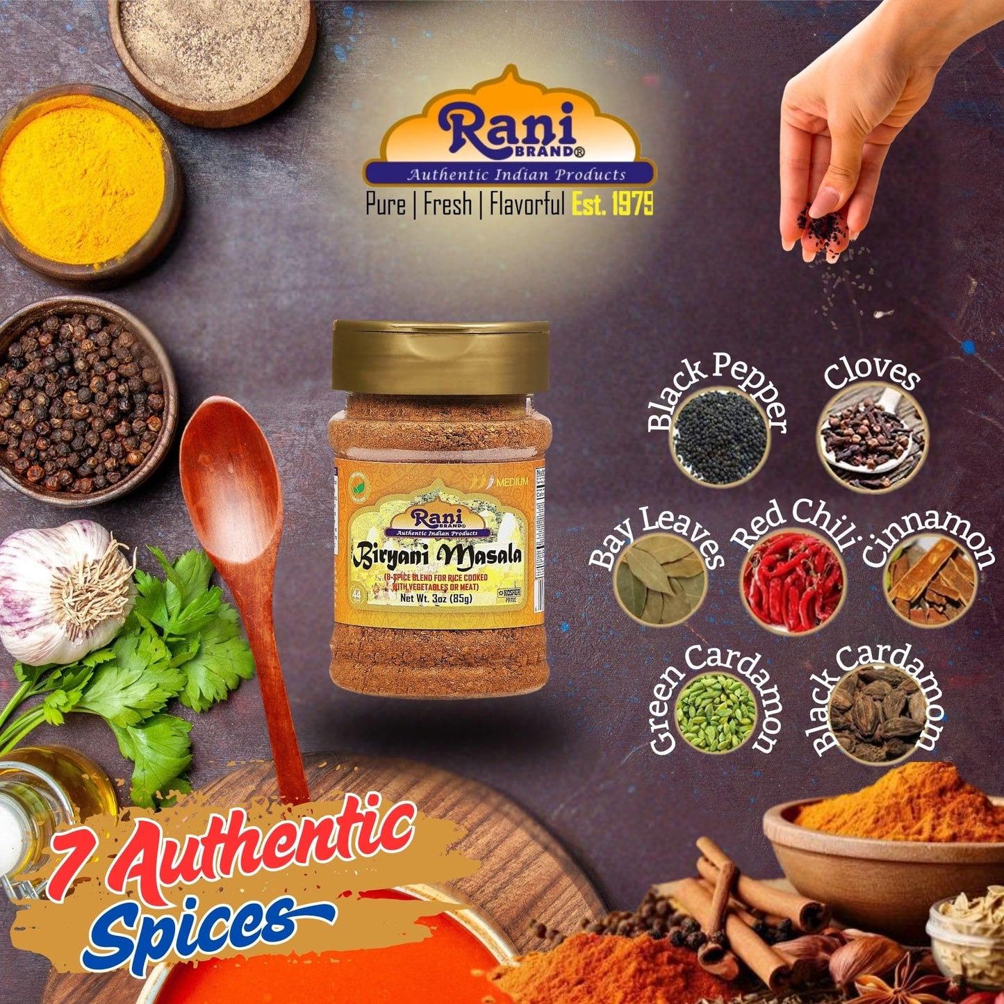 Rani Biryani Masala Curry 7-Spice Blend, All Natural, Vegan, Gluten Friendly, 3oz PET Jar