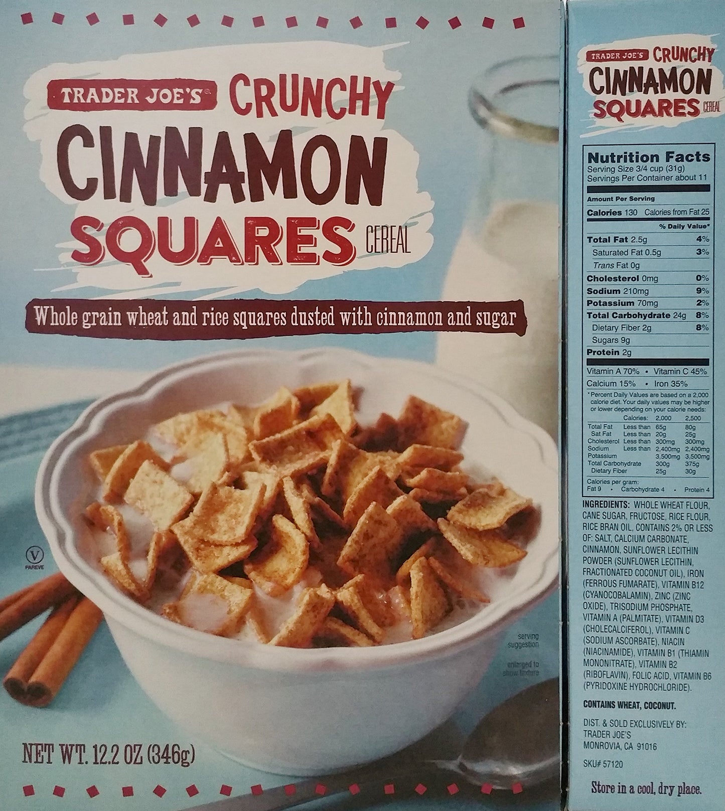 Trader Joeas - Crunchy Cinnamon Squares Cereal - Net Wt. 12.2 Oz (346G)
