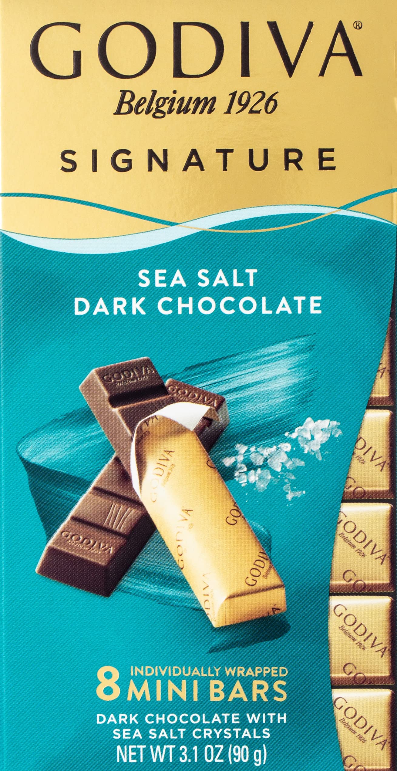 Godiva Signature Sea Salt Dark Chocolate Mini Bars, 8 Count, 3.1oz, Model 156418, Chocolate Flavor
