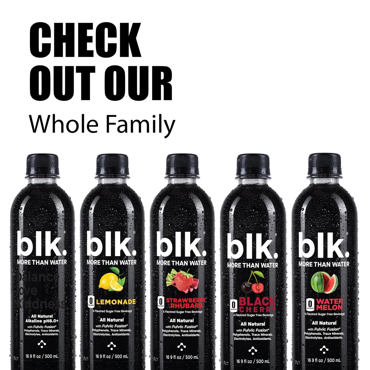 blk. Natural Alkaline Mineral Water, Electrolyte Infused, Strawberry Rhubarb Flavor, 1 Liter, Pack of 12