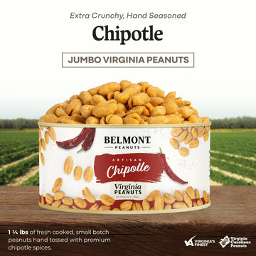 Belmont Peanuts Gourmet Chipotle & Sea Salt Peanuts, 20 oz, No Preservatives, 7g Protein, Hand Seasoned Snack
