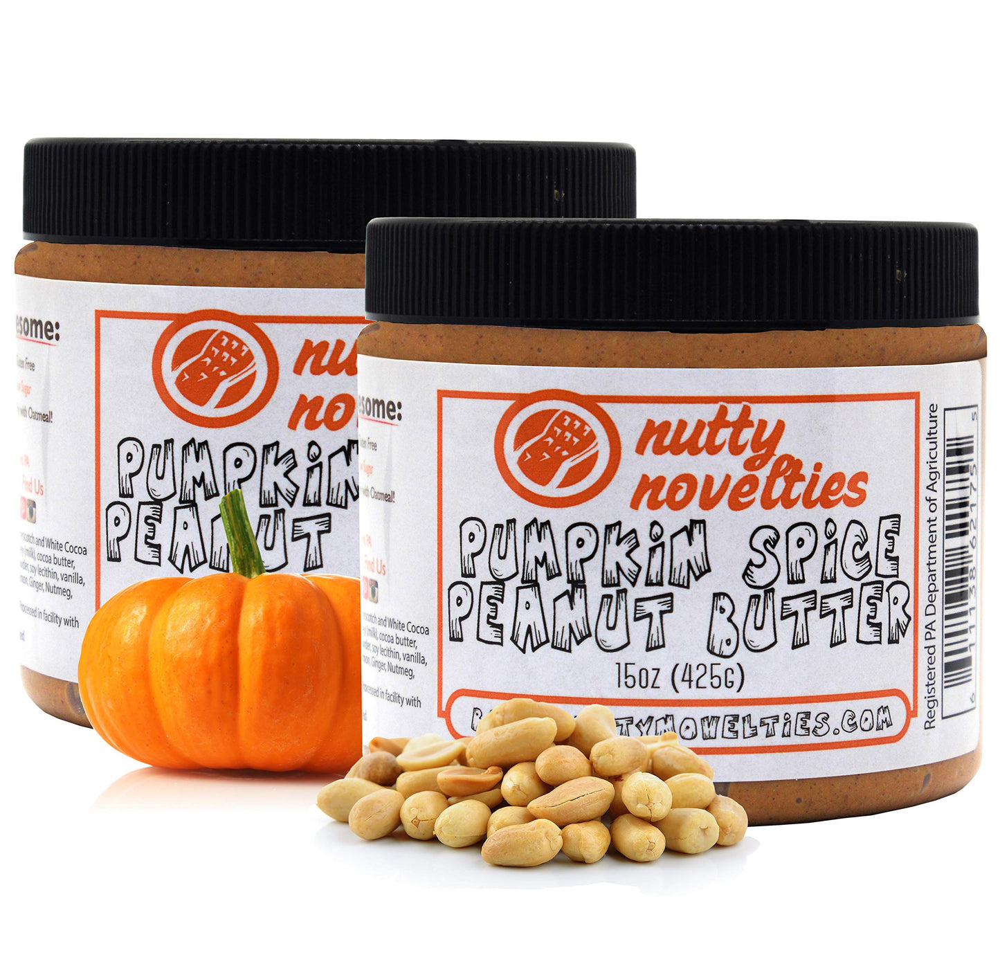 Nutty Novelties Pumpkin Spice Peanut Butter - High Protein, Low Sugar, 2 x 15 Ounces