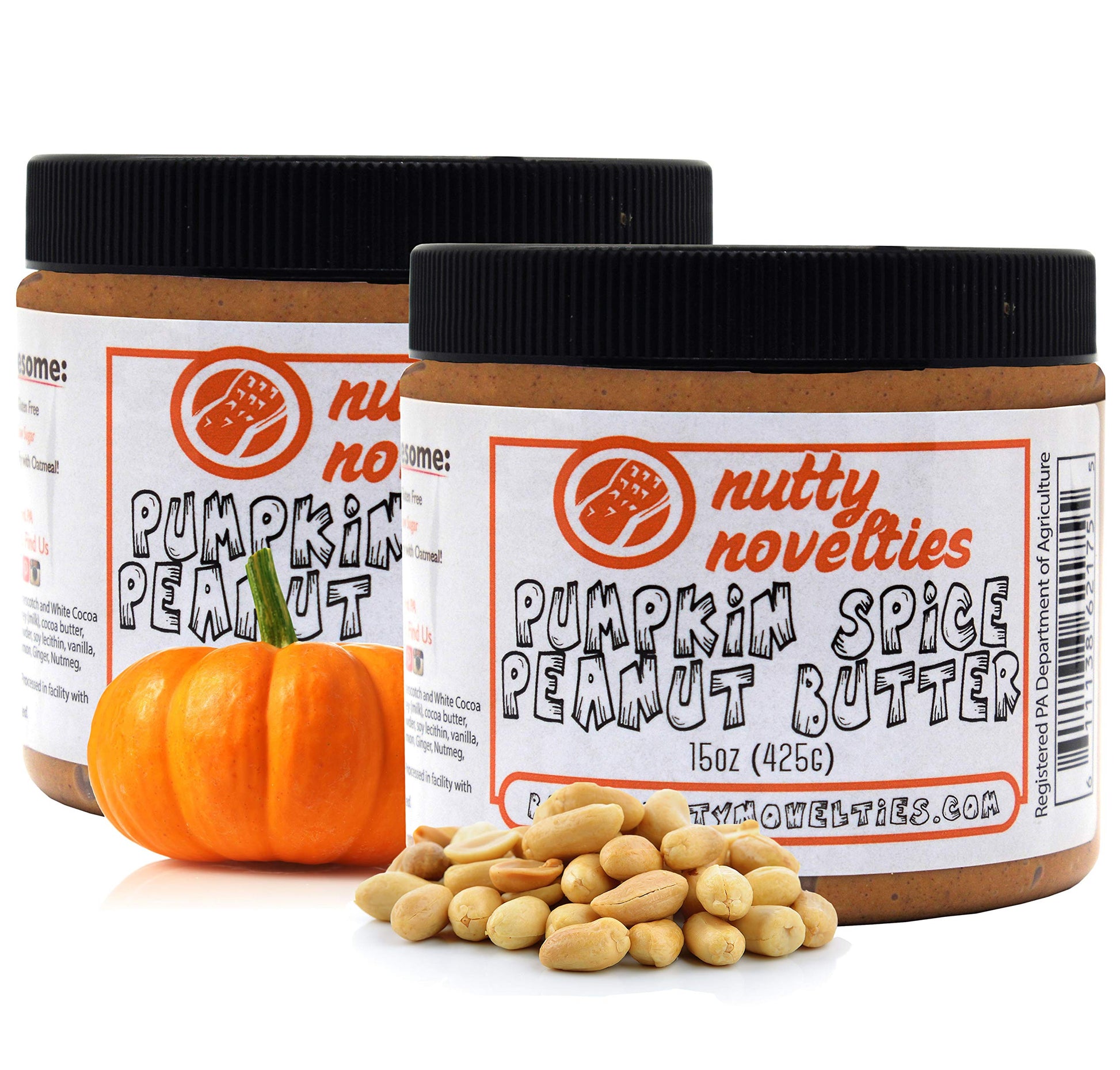 Nutty Novelties Pumpkin Spice Peanut Butter - High Protein, Low Sugar, 2 x 15 Ounces