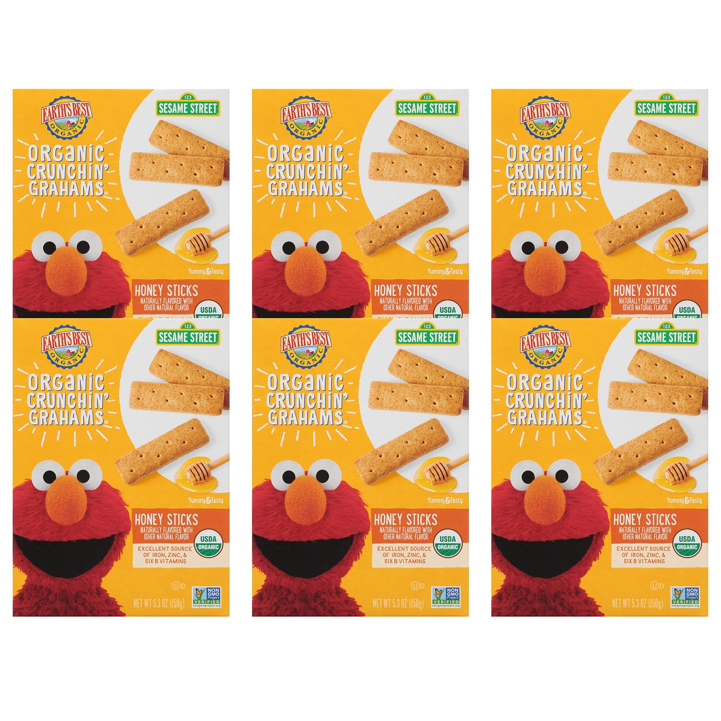 Earth'S Best Organic Kids Snacks, Sesame Street Toddler Snacks, Organic Crunchin' Grahams For Toddlers 2 Years And Older, Honey 