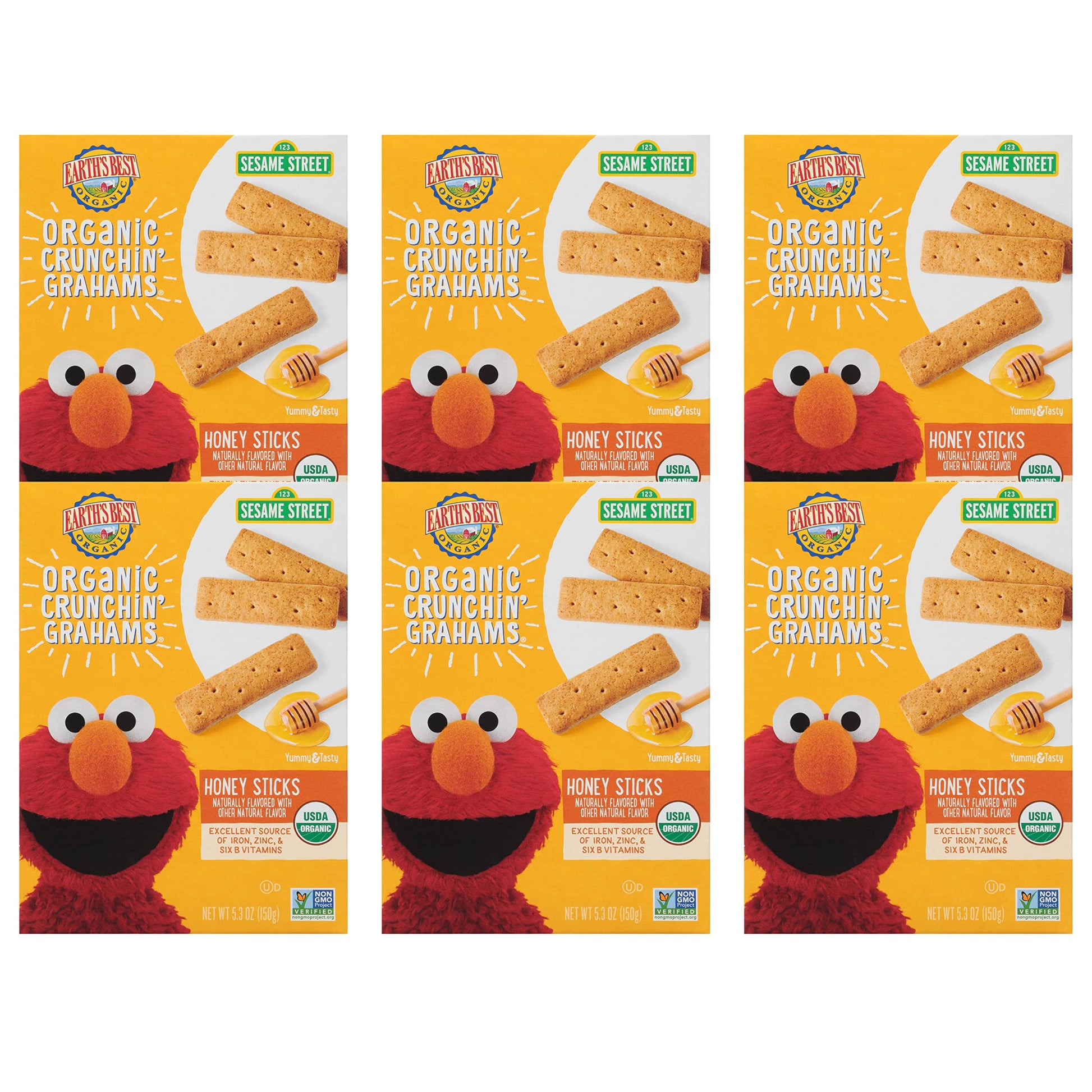 Earth'S Best Organic Kids Snacks, Sesame Street Toddler Snacks, Organic Crunchin' Grahams For Toddlers 2 Years And Older, Honey 