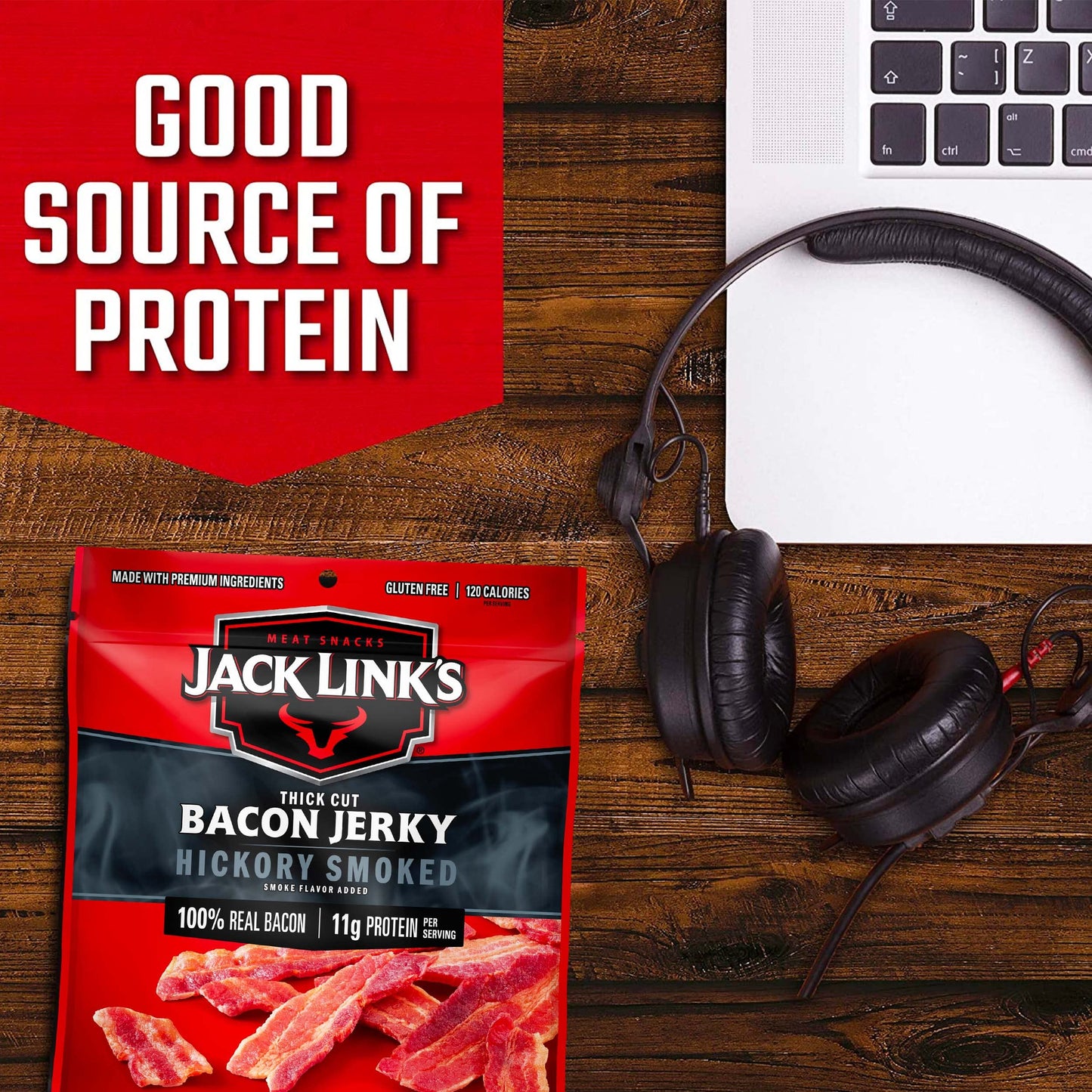 Jack Links Bacon Jerky, Hickory Smoked - Flavorful Ready To Eat Meat Snack With 11G Of Protein Per Serving, Made With 100% Thick Cut Real Bacon, Protein Snack, Keto Friendly, 2.5 Oz.