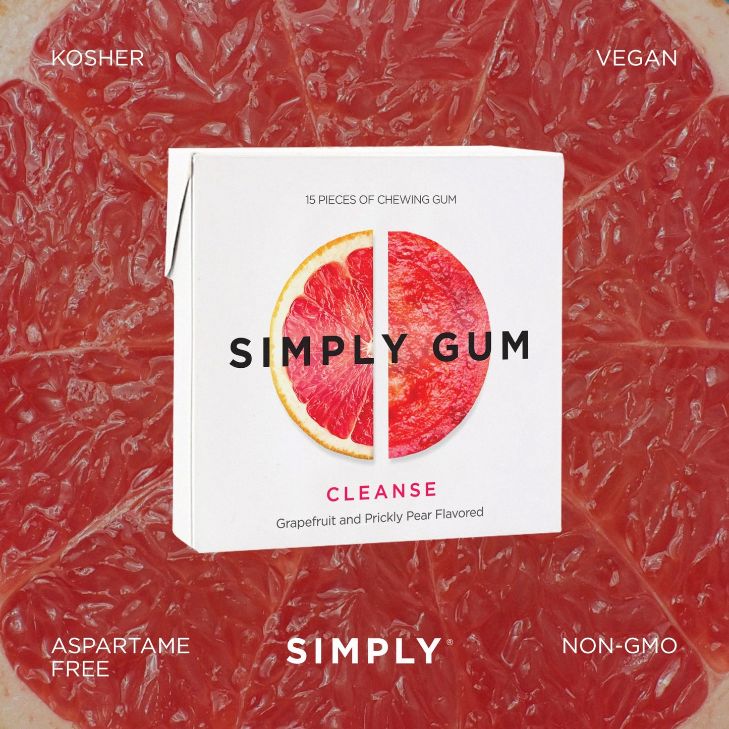 Simply Gum | Grapefruit (Cleanse) | Pack Of Twelve (180 Pieces Total) | Synthetic Free + Aspartame Free + Non Gmo