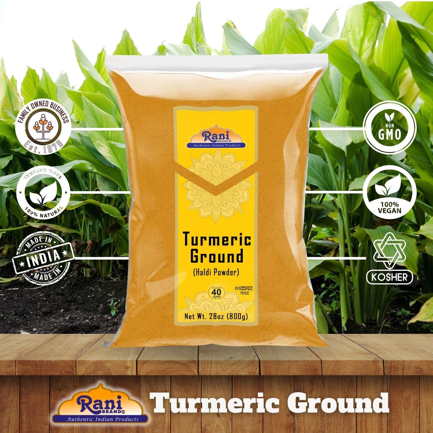 Rani Turmeric Root Powder Spice, 28oz (800g), All Natural, Vegan, Gluten Friendly, Non-GMO, Indian Origin