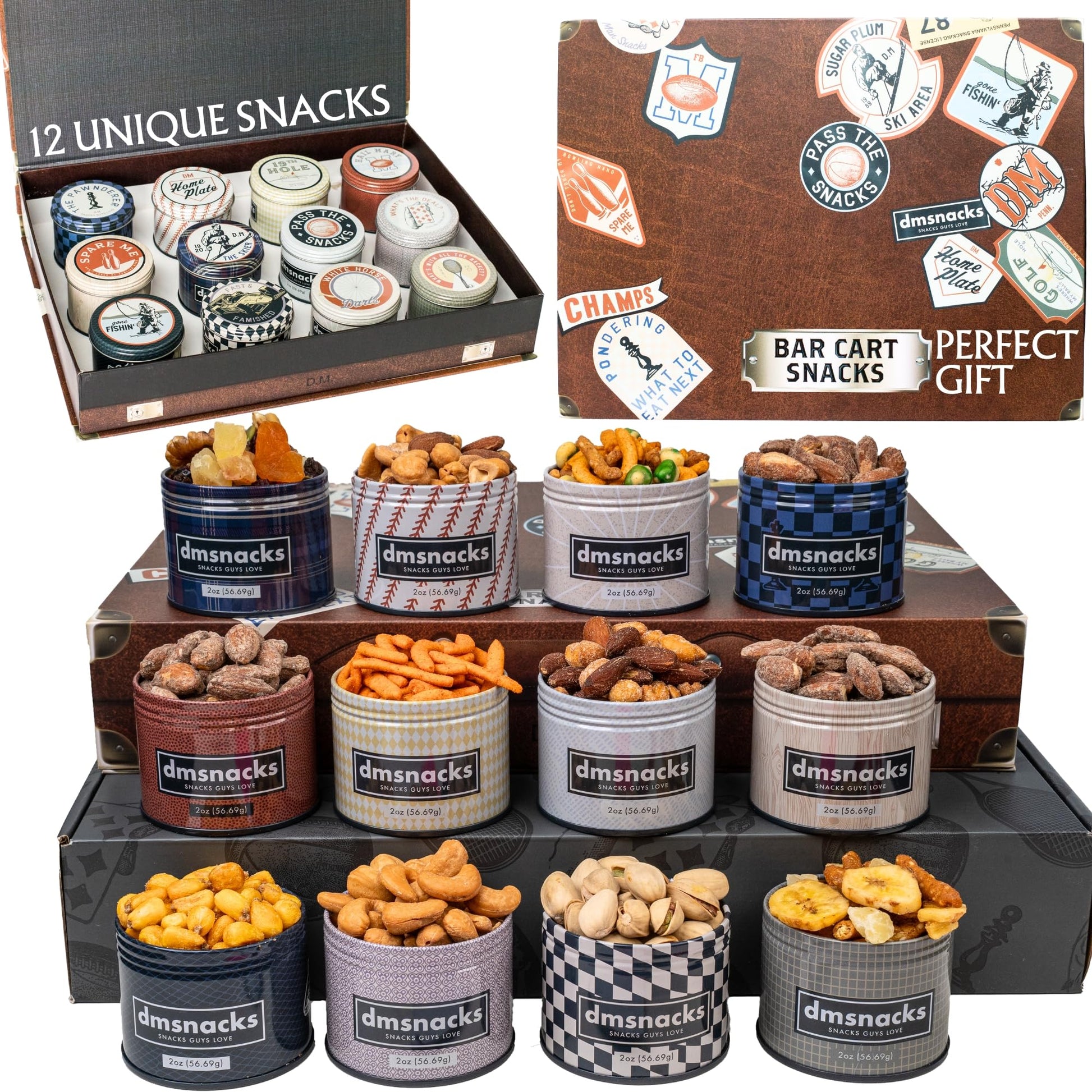 Snack Box Gift Basket, Birthday Gift for Men, Women, Food Care Package, Unique Tins of Assorted Nuts, Snacks in Stunning Case - 