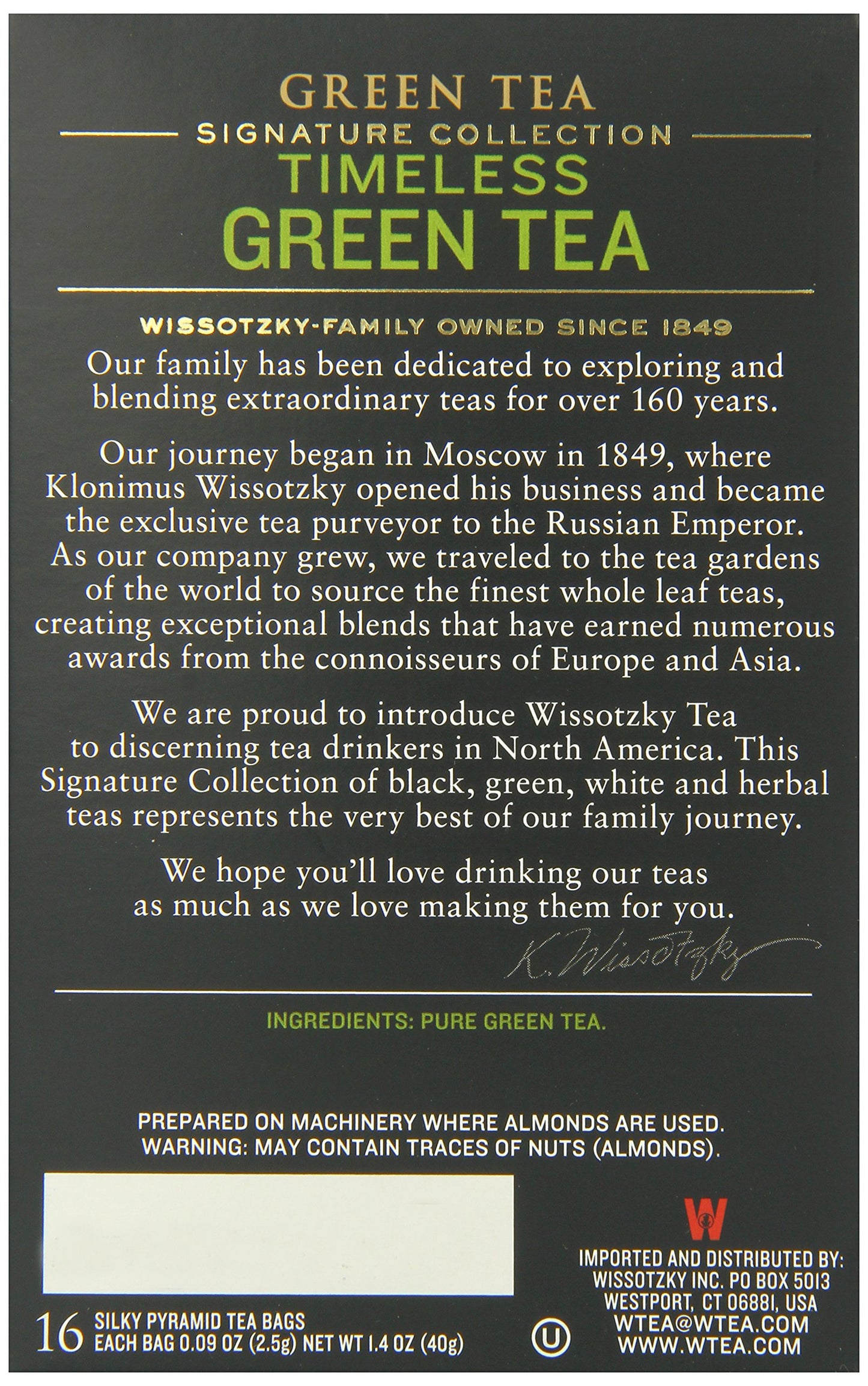 Wissotzky Signature Collection Tea Timeless Green Tea, 1.41 Ounce