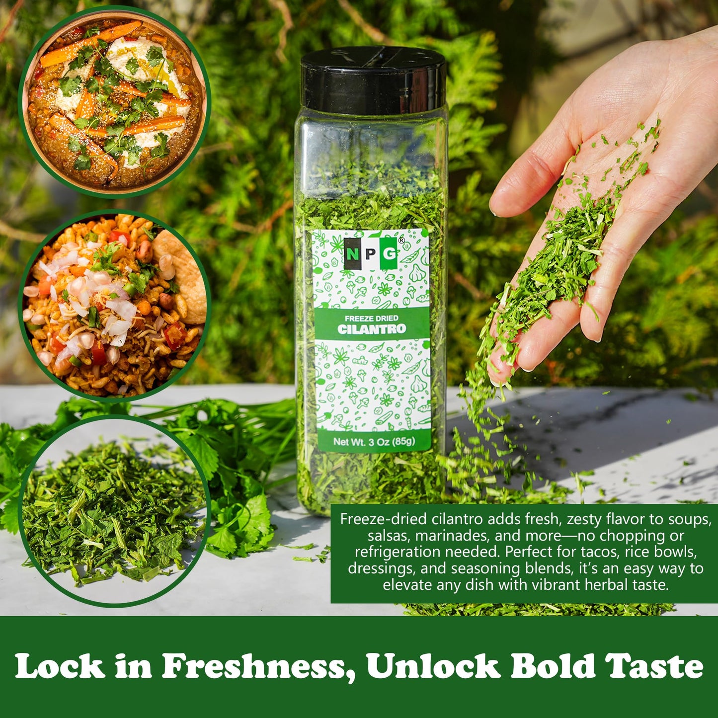 Npg Freeze-Dried Cilantro Leaves 3 Oz, Fresh Dehydrated Coriander Flakes, Dhania Leaves, Lime Seasoning, Mexican Spices, Perfect