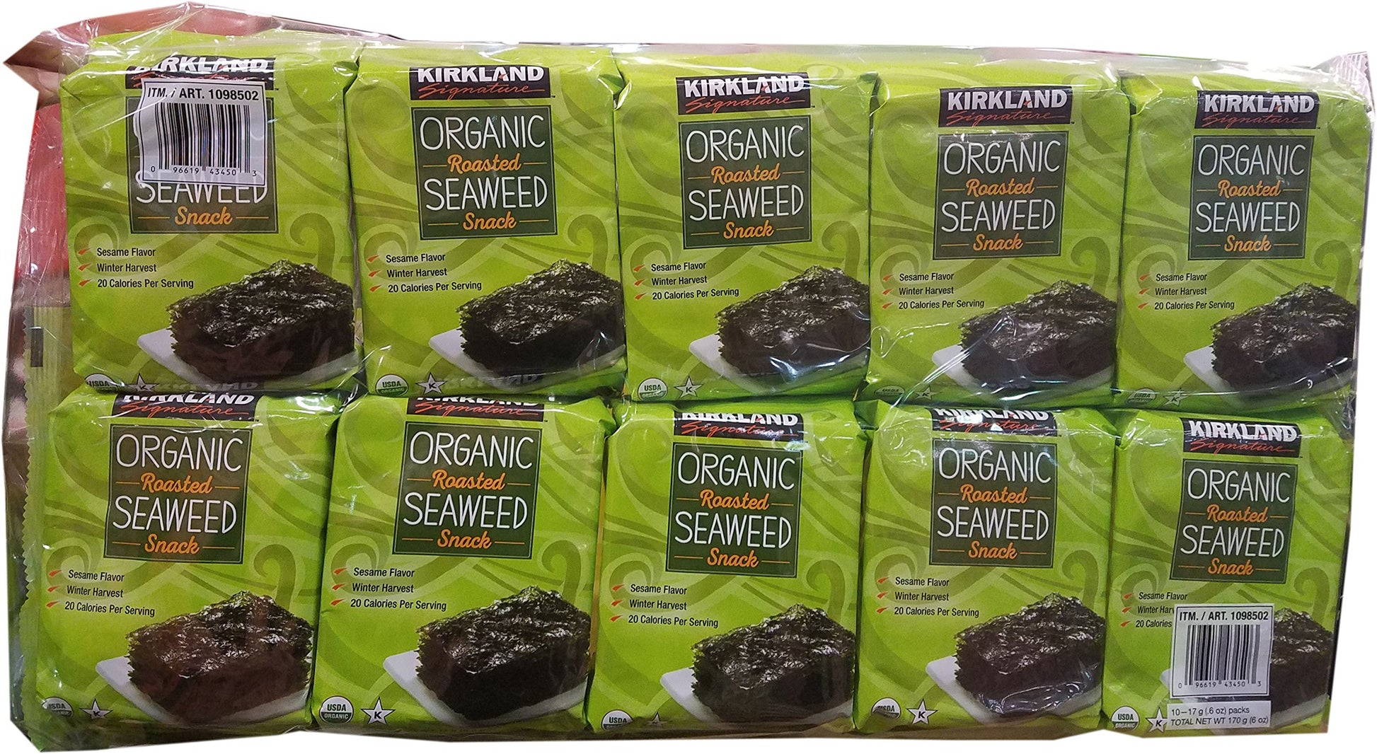 Kirkland Signature Organic Roasted Seaweed Snack, 0.6 Ounce (Pack Of 10)