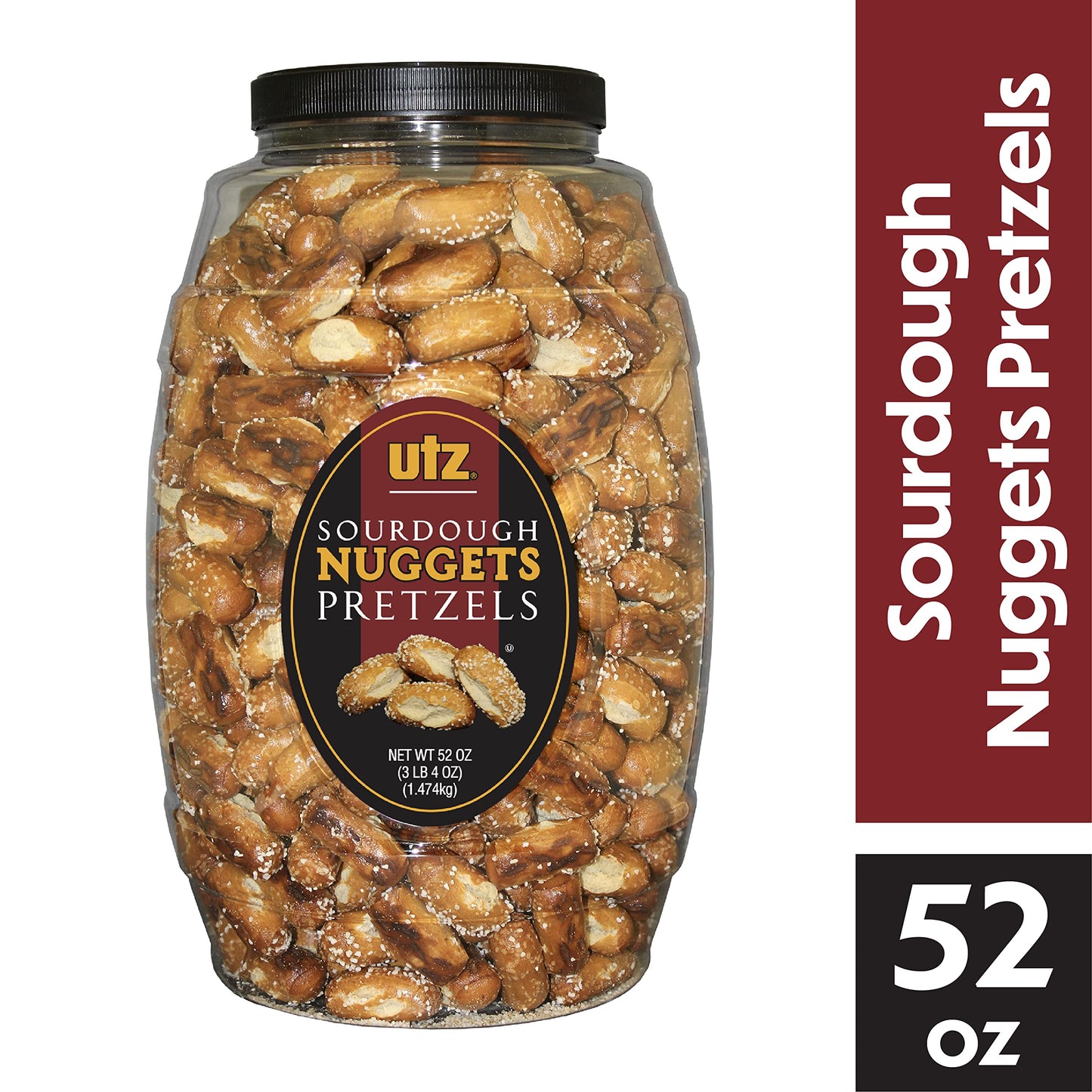 Utz Bite-Size Nuggets Pretzels with Classic Sourdough Flavor 52 oz. Barrel  Perfectly Salted with Zero Cholesterol per Serving (
