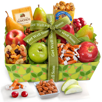 A Gift Inside Get Well Soon Orchard Delight Fruit And Gourmet Gift Basket"