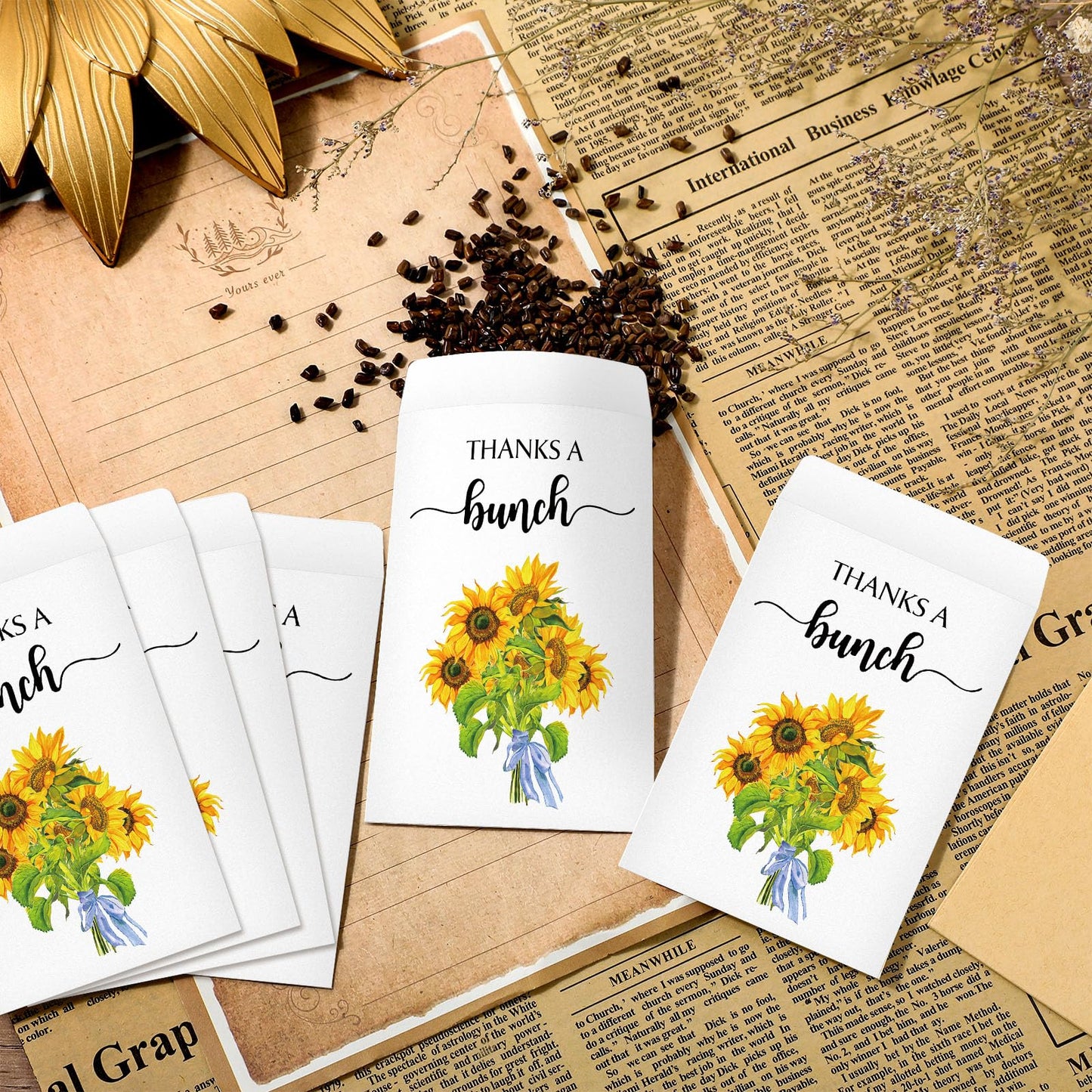 Fumete 100 Pcs Thank You Sunflower Seed Packets Wildflower Seed Packets Thanks A Bunch Party Favors Self Adhesive Seed Packets E