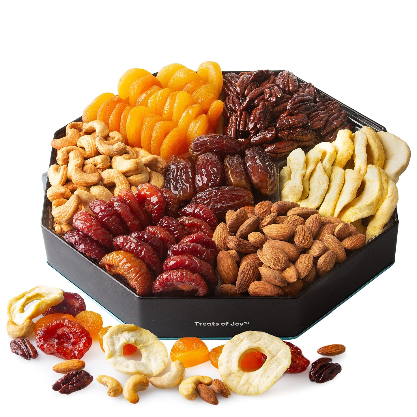 Oh! Nuts Dried Fruit and Nuts Gift Basket - 7 Variety Gift Tin Box - Healthy Snack for Birthday, Anniversary, Corporate - Hexagon Design
