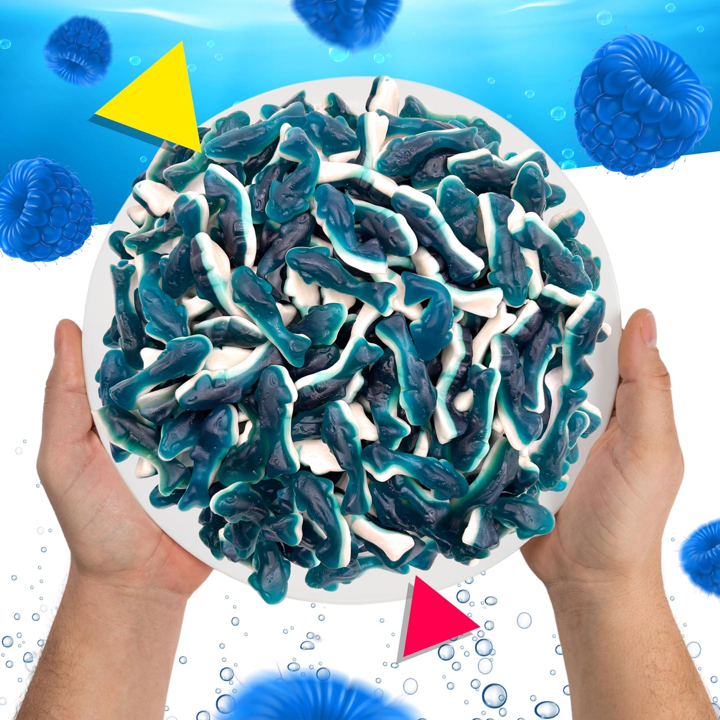 Blue Sharks Gummy Candy | 1 Pound Bag | Blue Raspberry And Marshmallow Flavor