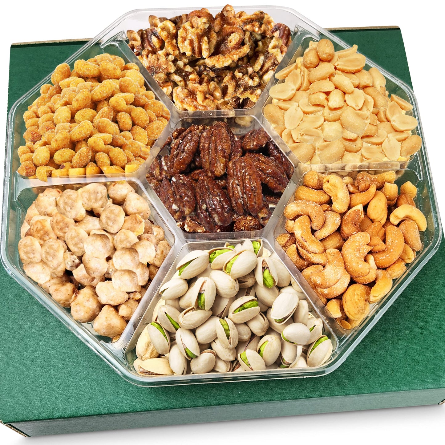 Simple Orchards Holiday Nuts Gift Basket - 7 Sectional - Freshly Roasted Mixed Nuts - Beautifully Packaged