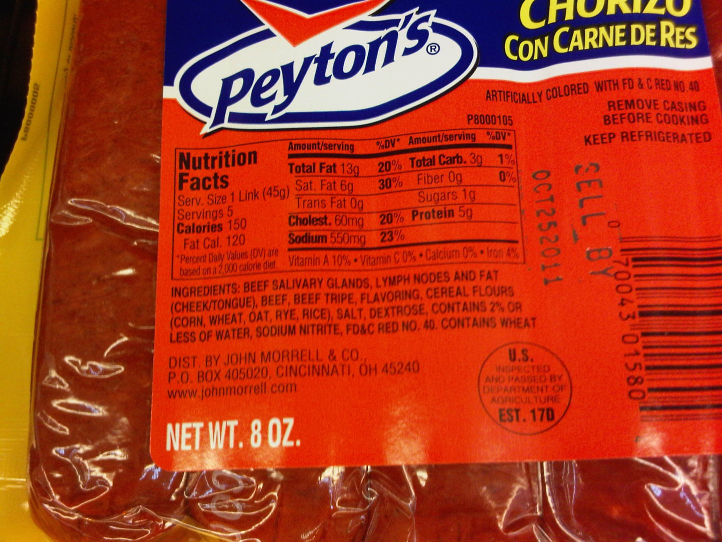 Peytons Beef Chorizo 8 Oz (6 Pack)