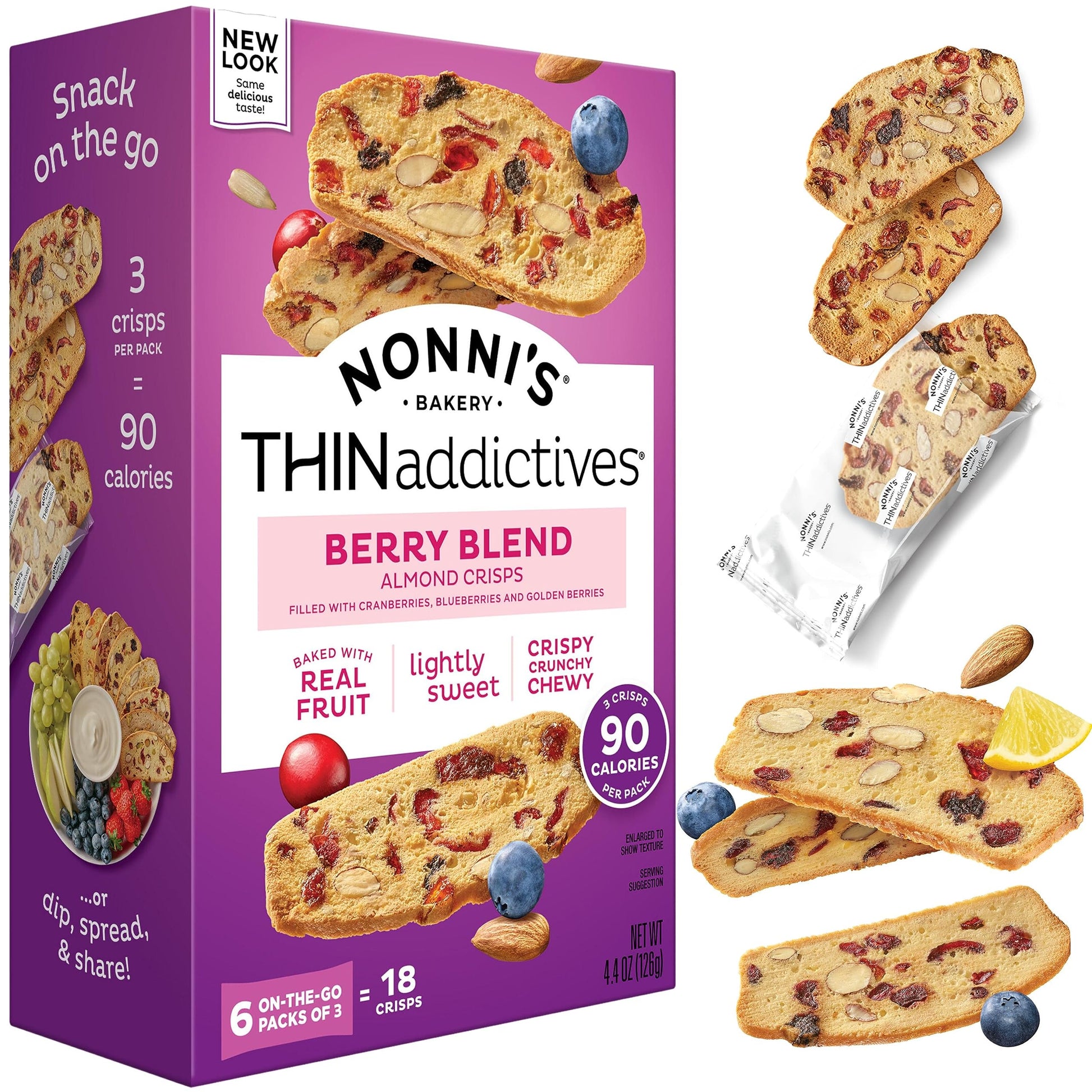 Nonni'S Thinaddictives Almond Thin Cookies - Berry Blend Almond Cookies - Almond Cookie Thins W/Cranberries Blueberries Goldenbe