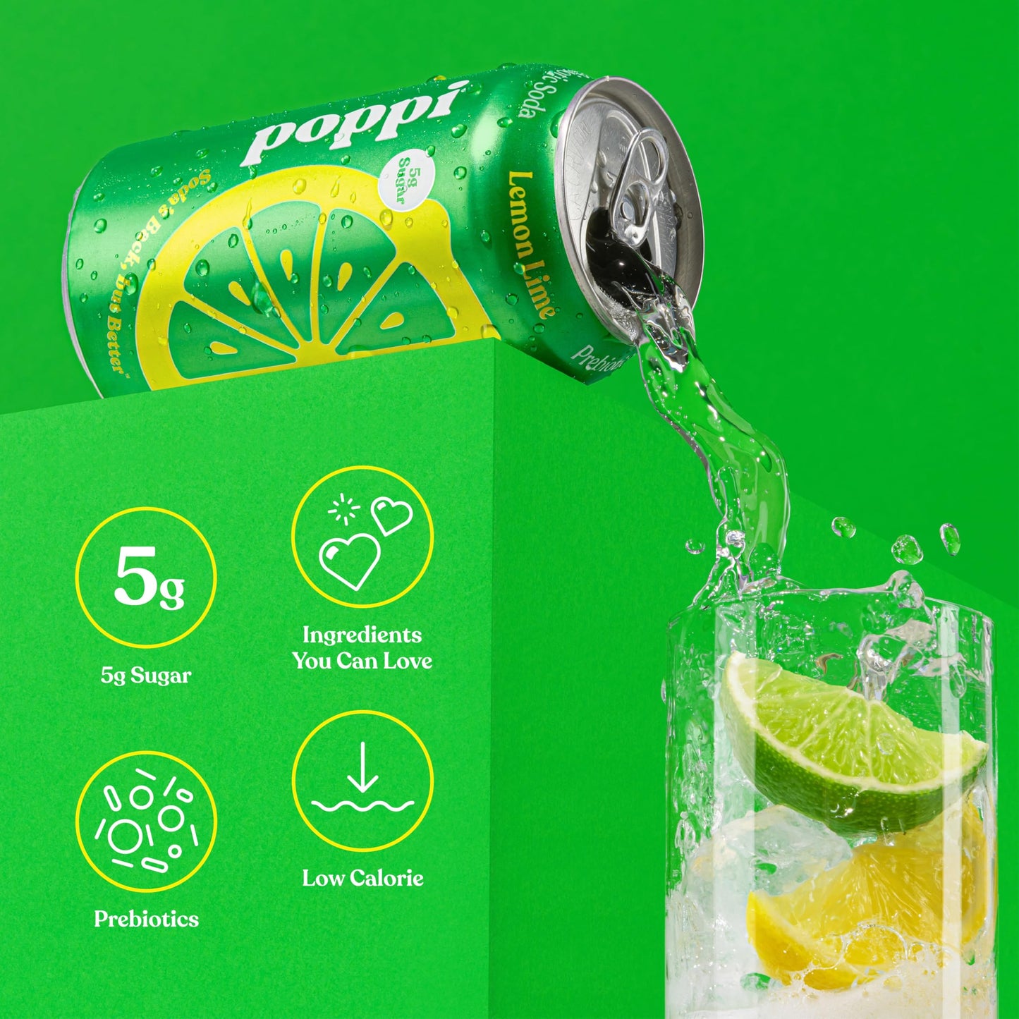 Poppi Sparkling Prebiotic Soda with Apple Cider Vinegar, Lemon Lime Flavor, 12 Fl Oz, Pack of 12, Model 0810063710347