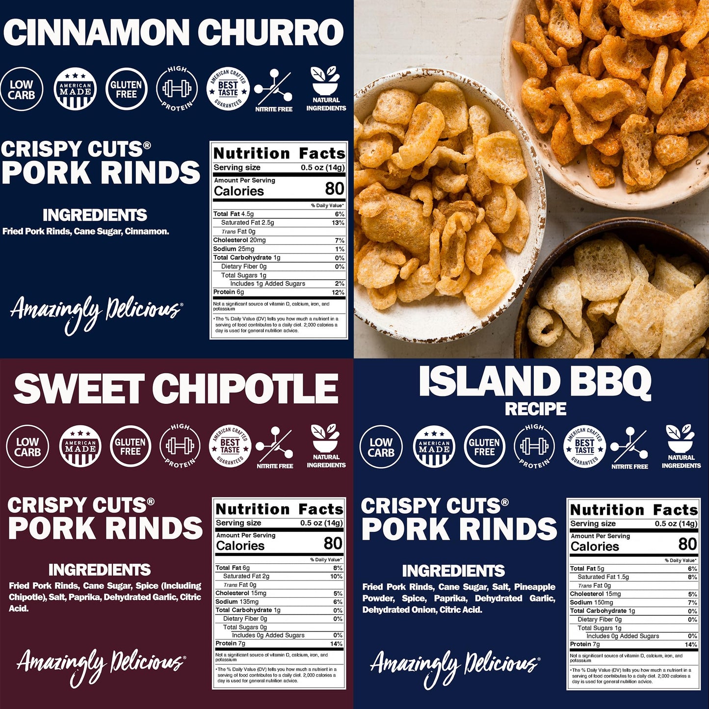 Field Trip Pork Rinds Variety Pack, Gluten Free, High Protein, Low Carb, 6 Flavors, 1oz Bags, Paleo and Keto Friendly
