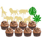 Gyufise 24Pcs Gold Jungle Safari Animal Cupcake Toppers Green Leaf Safari Jungle Wild Animals Cupcake Picks For Jungle Theme Bab