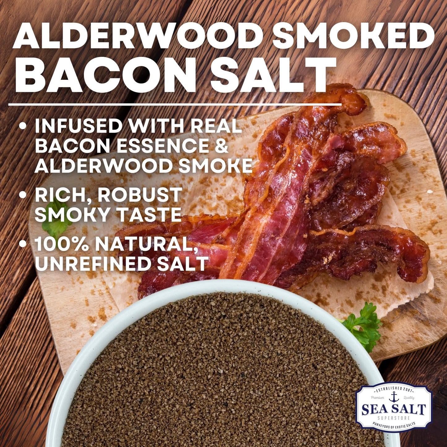 Sea Salt Superstore Bacon Seasoning, Alderwood Smoked Sea Salt, 5 oz Bag