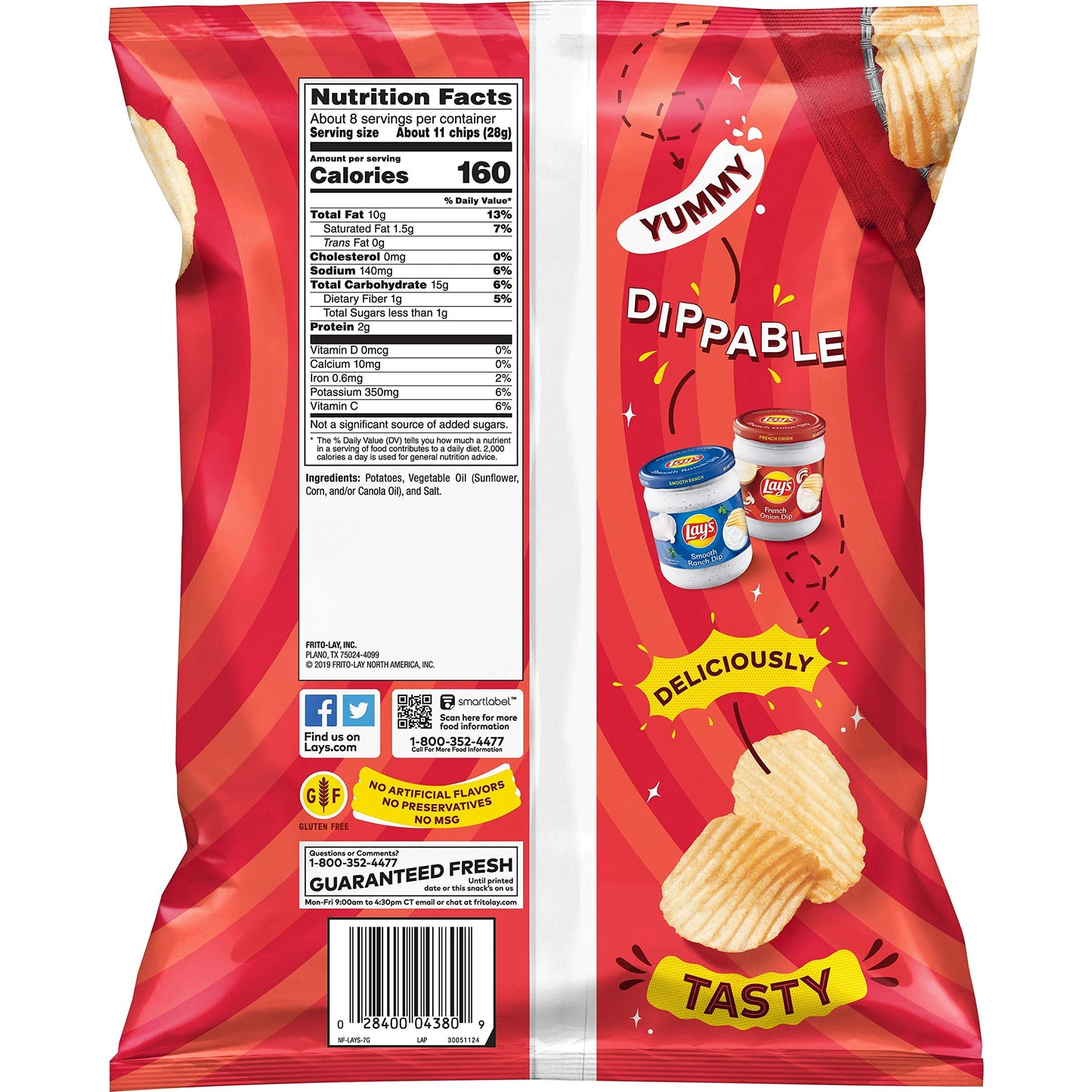 Lays Wavy Potato Chips Original Flavor, 7.75 Oz