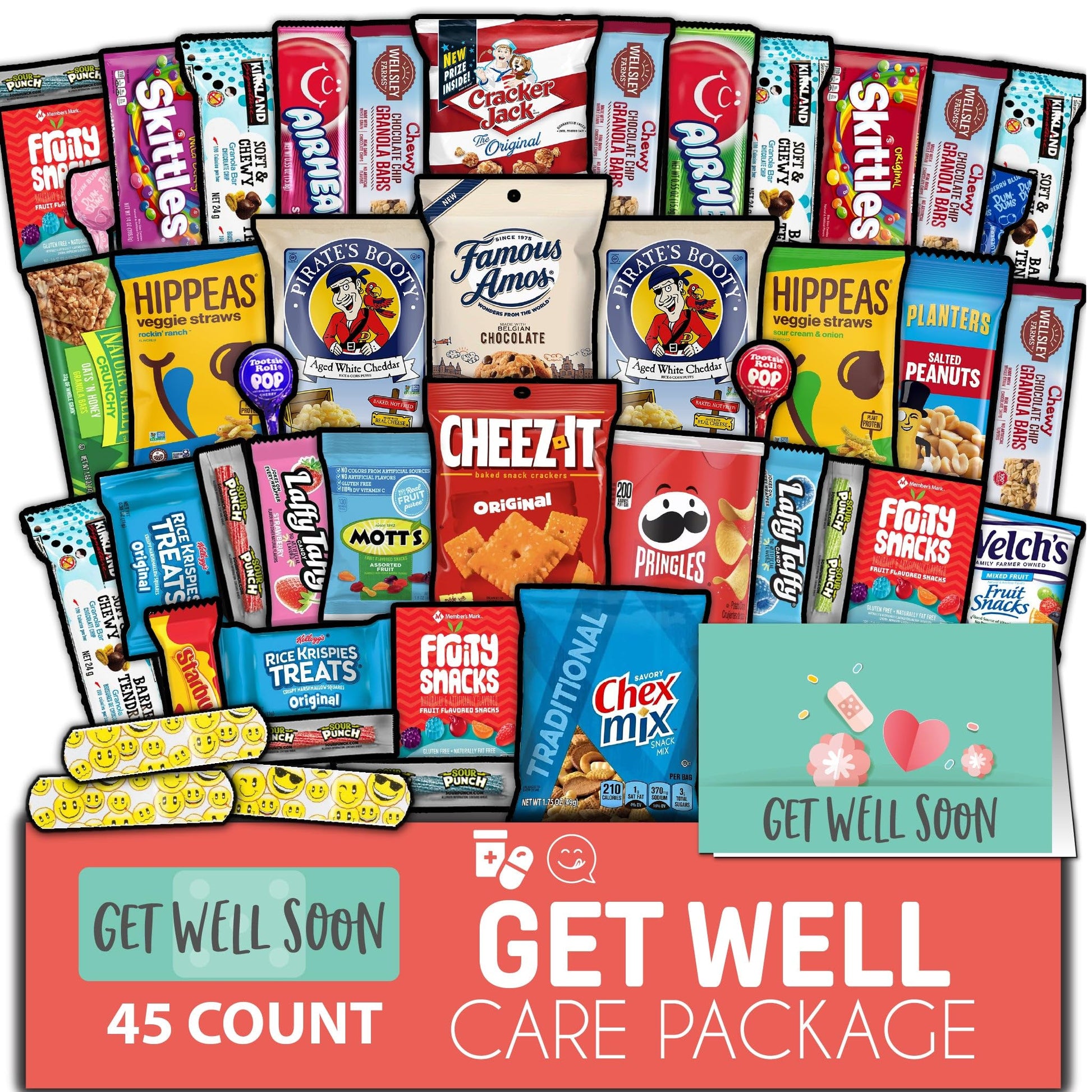 Gift A Snack - Get Well Soon Snack Box Variety Pack Care Package + Greeting Card (45 Count) Feel Better Sweet  Gift Basket  Candies Chips ers Bars - Cravy Food Assortments & Variety Gifts