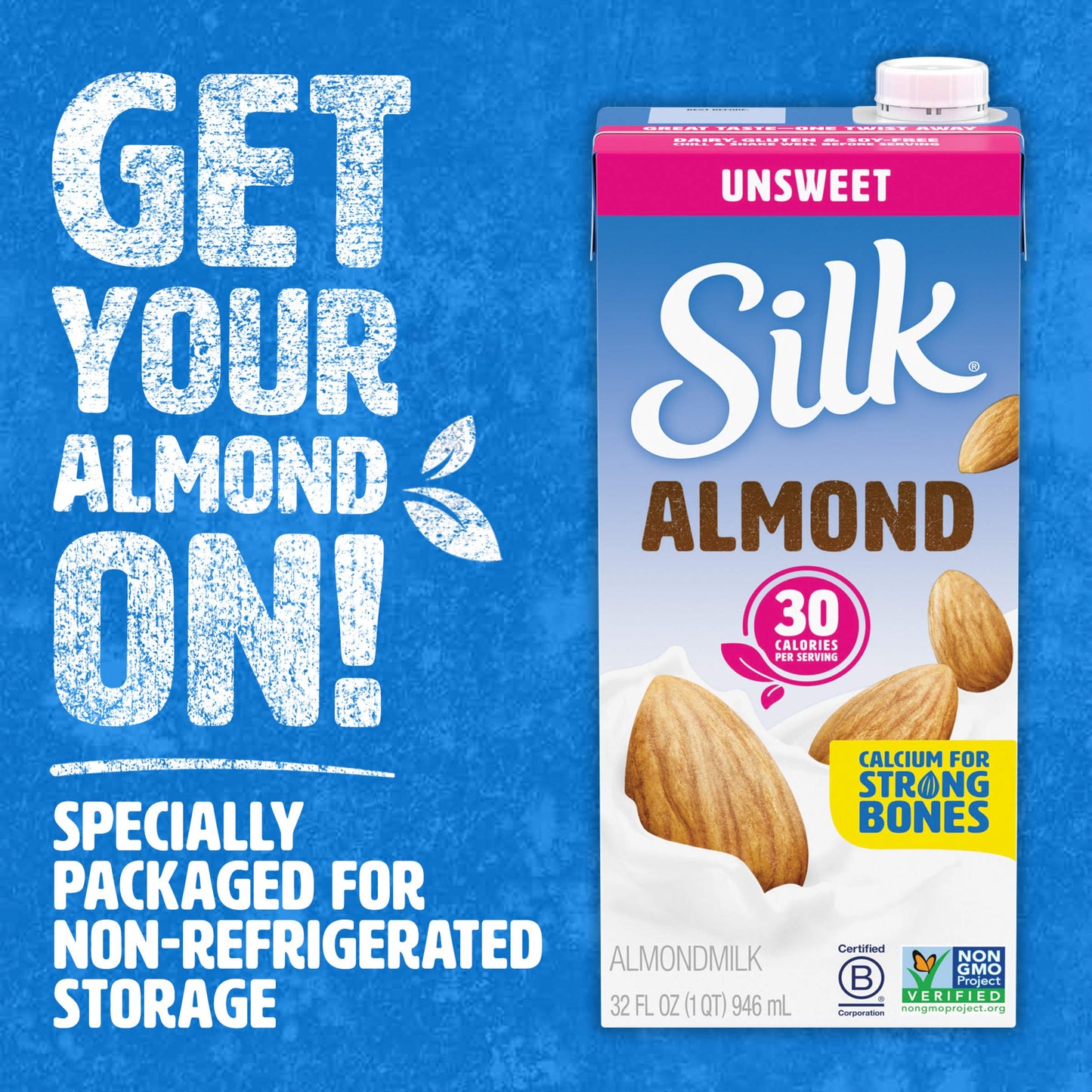Silk Shelf-Stable Almond Milk, Unsweetened, Dairy-Free, Vegan, Non-GMO Project Verified, 1 Quart (Pack of 6)