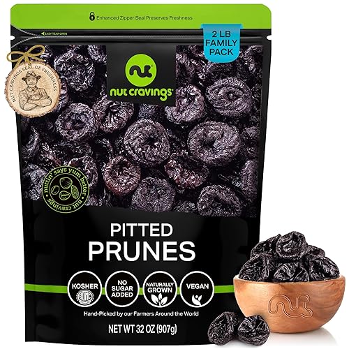 Dried Prunes Pitted Unsweetened, Dry Plums No Sugar Added (32Oz - 2 Lb) Packed Fresh In Resealable Bag - Sweet Fruit Snack Treat