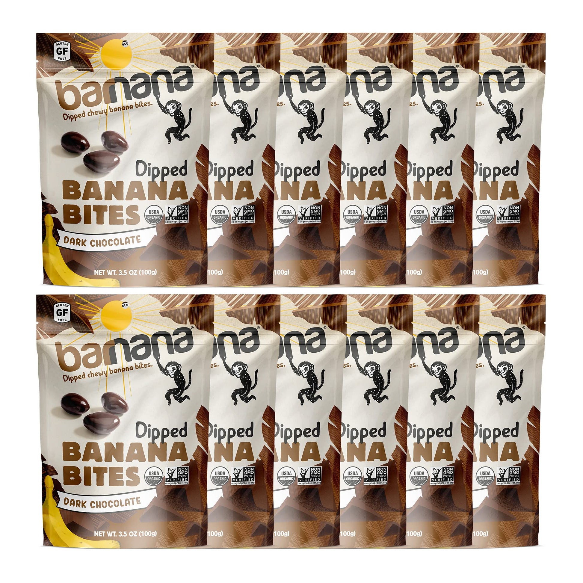 Barnana - Organic Chewy Dipped Banana Bites, Dark Chocolate, Chewy Banana Snack, Made With Real Fruit, Potassium, Kosher, Usda Organic, Paleo, (3.5 Oz, 12-Pack)