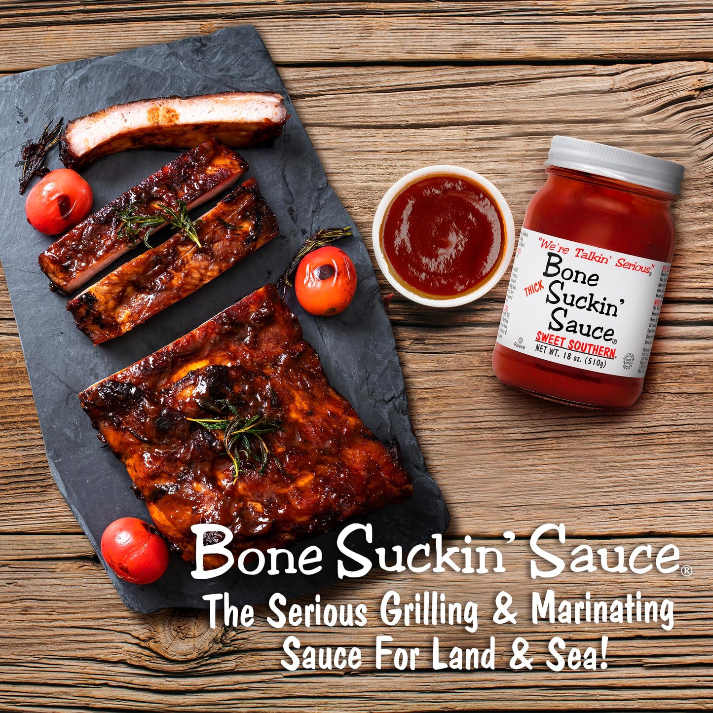 Bone Suckin' Sauce Sweet Southern Thick BBQ Sauce, 18 oz Glass Bottle, For Ribs, Chicken, Pork, Beef - Gluten-Free, Non-GMO, Kos
