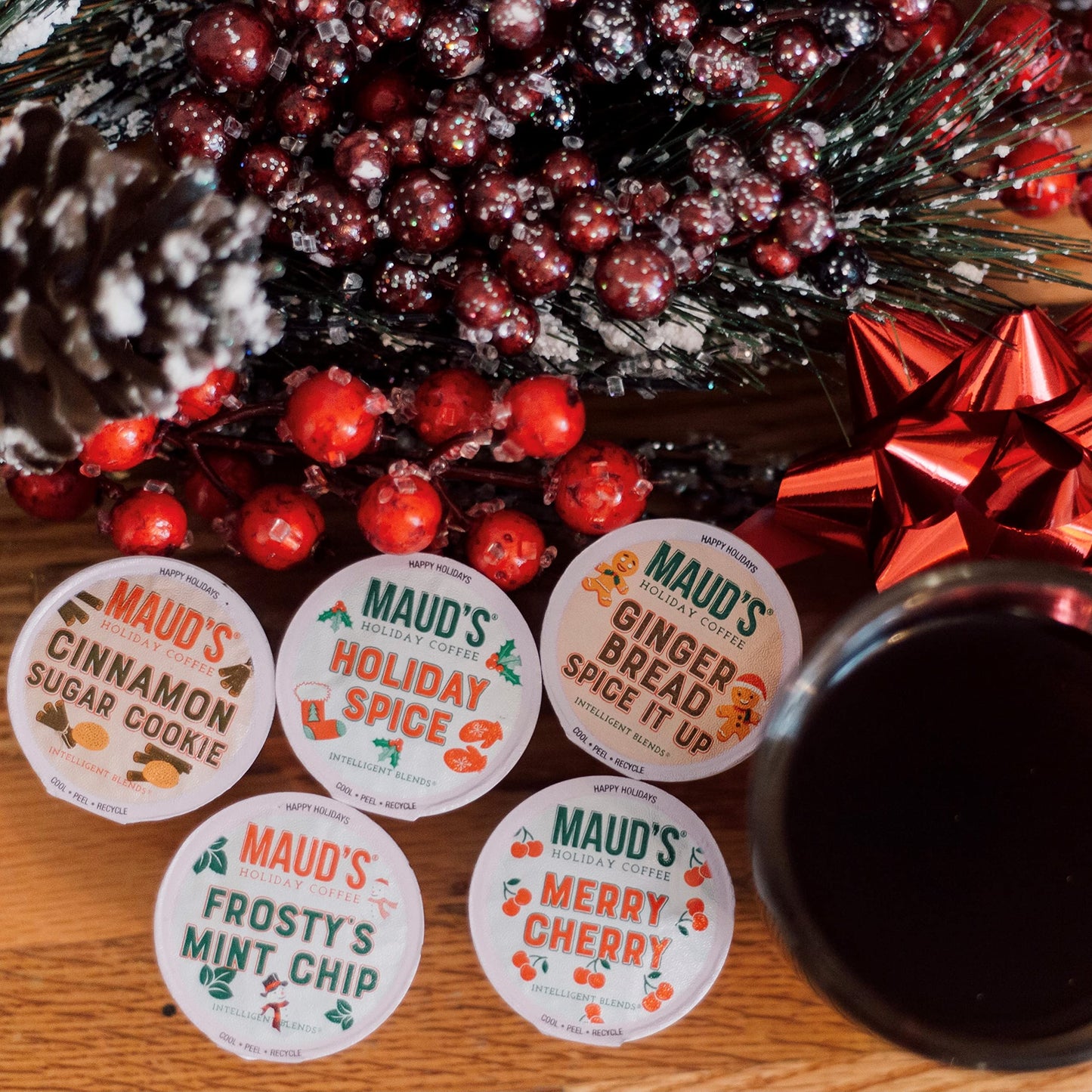 Mauds Holiday Flavored Coffee Pods Variety Pack  42 ct | 6 Assorted Blends | 100% Arabica Flavored Coffee | Solar Energy Produced Recyclable Single Serve Pods Compatible with Keurig K-Cup malt-inspired