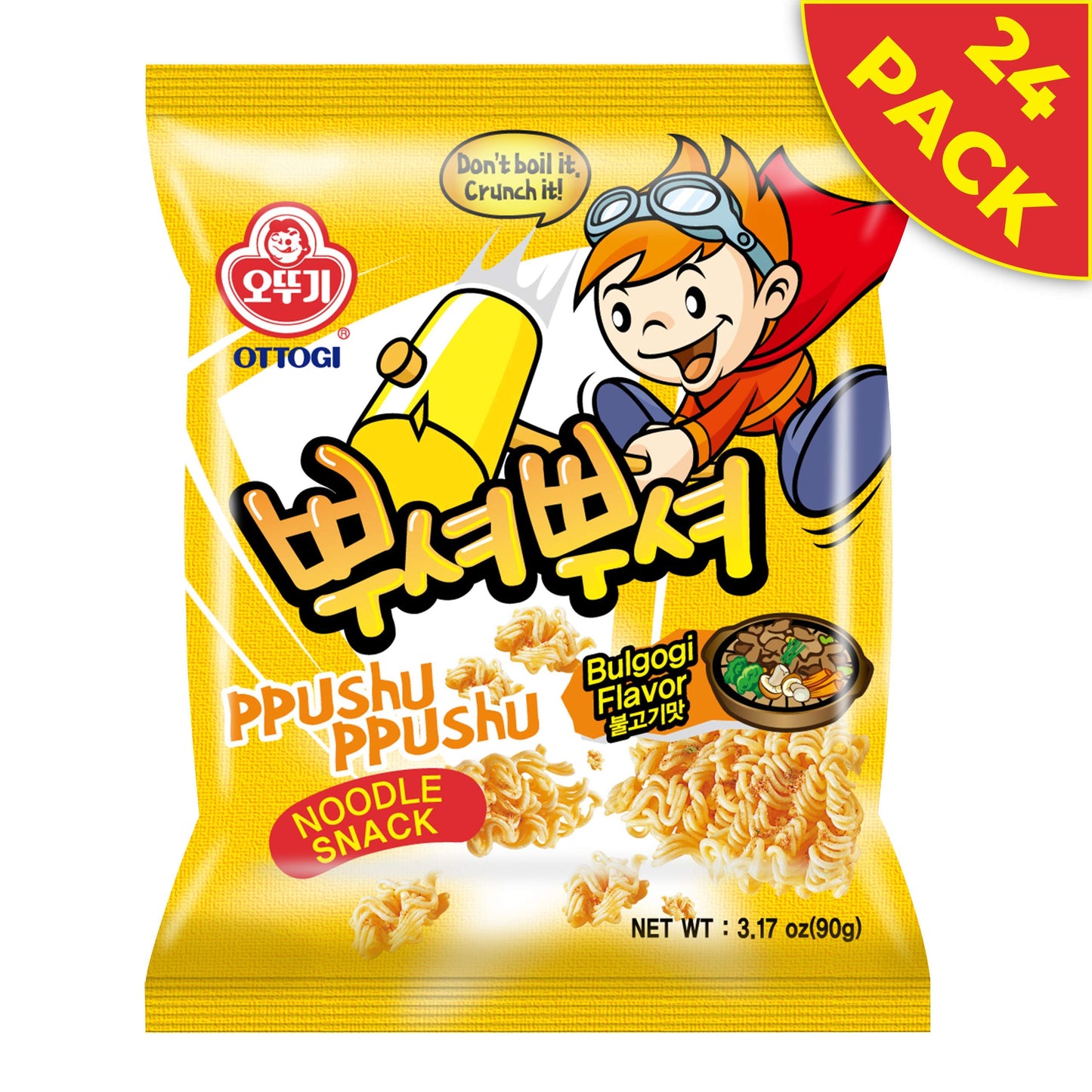 OTTOGI PPUSHU Noodle Snack, Bulgogi Flavor, 24 Pack, 3.17 Ounce Each