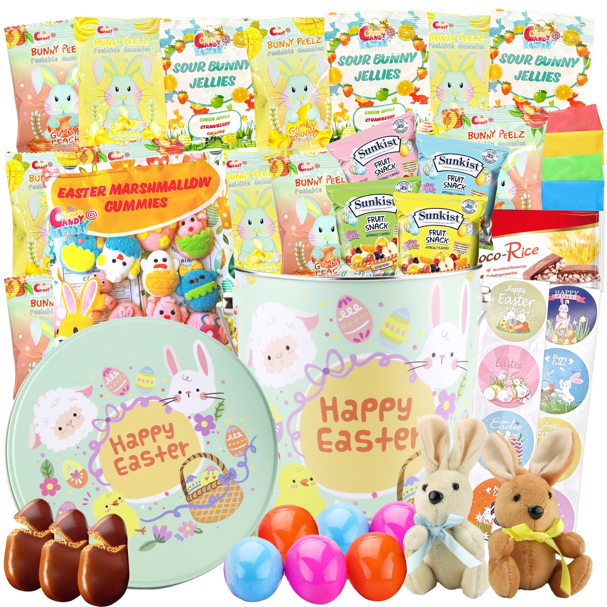 Easter Snack Green Tin (56 Count) Filled with Treats Peelable Marshmallow Gummies, Bunny and More, Great Package for Family, Fri