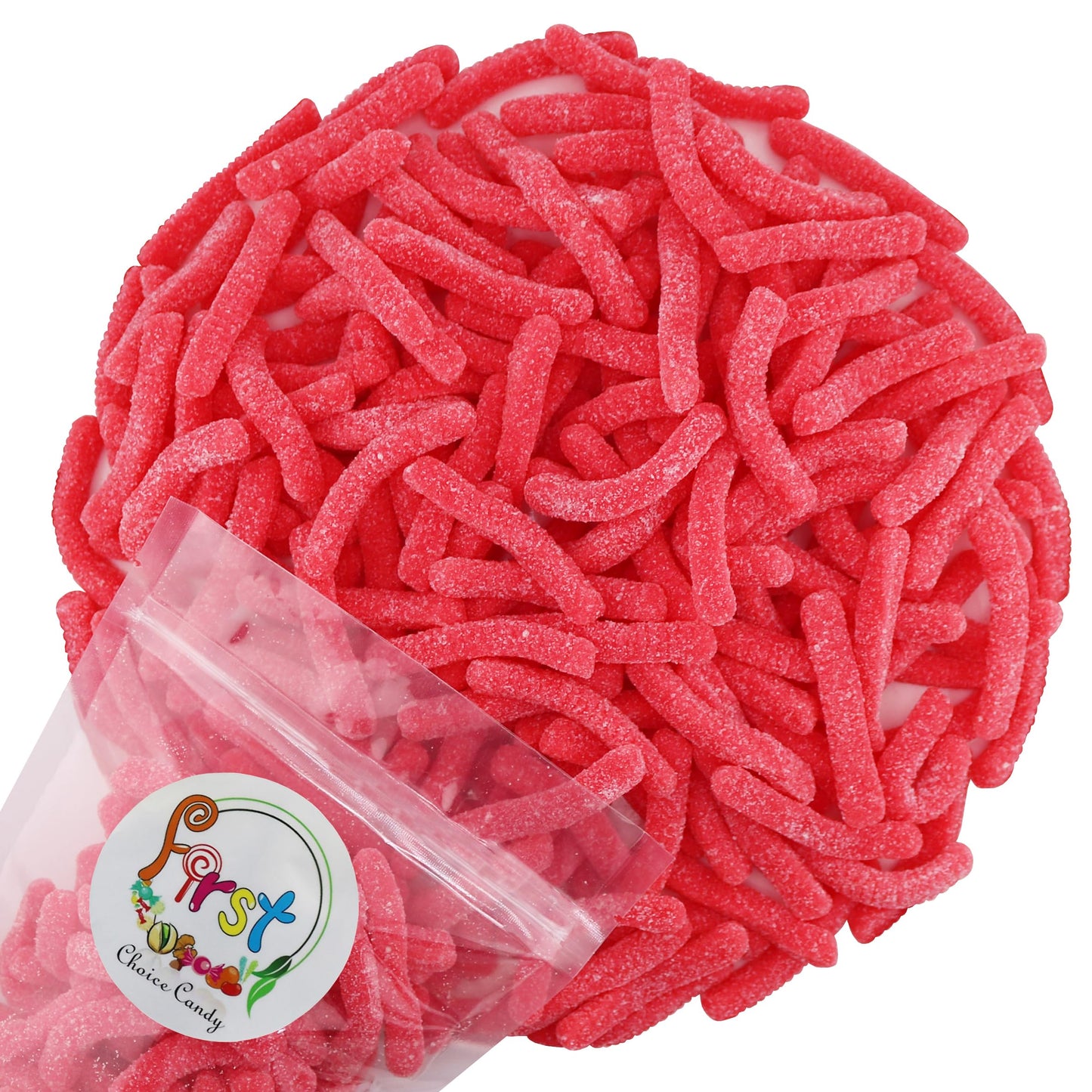 Firstchoicecandy Sweet & Sour Gummy Worms, Multi Flavors And Solid Colors (5 Pound, Sour Red Strawberry)